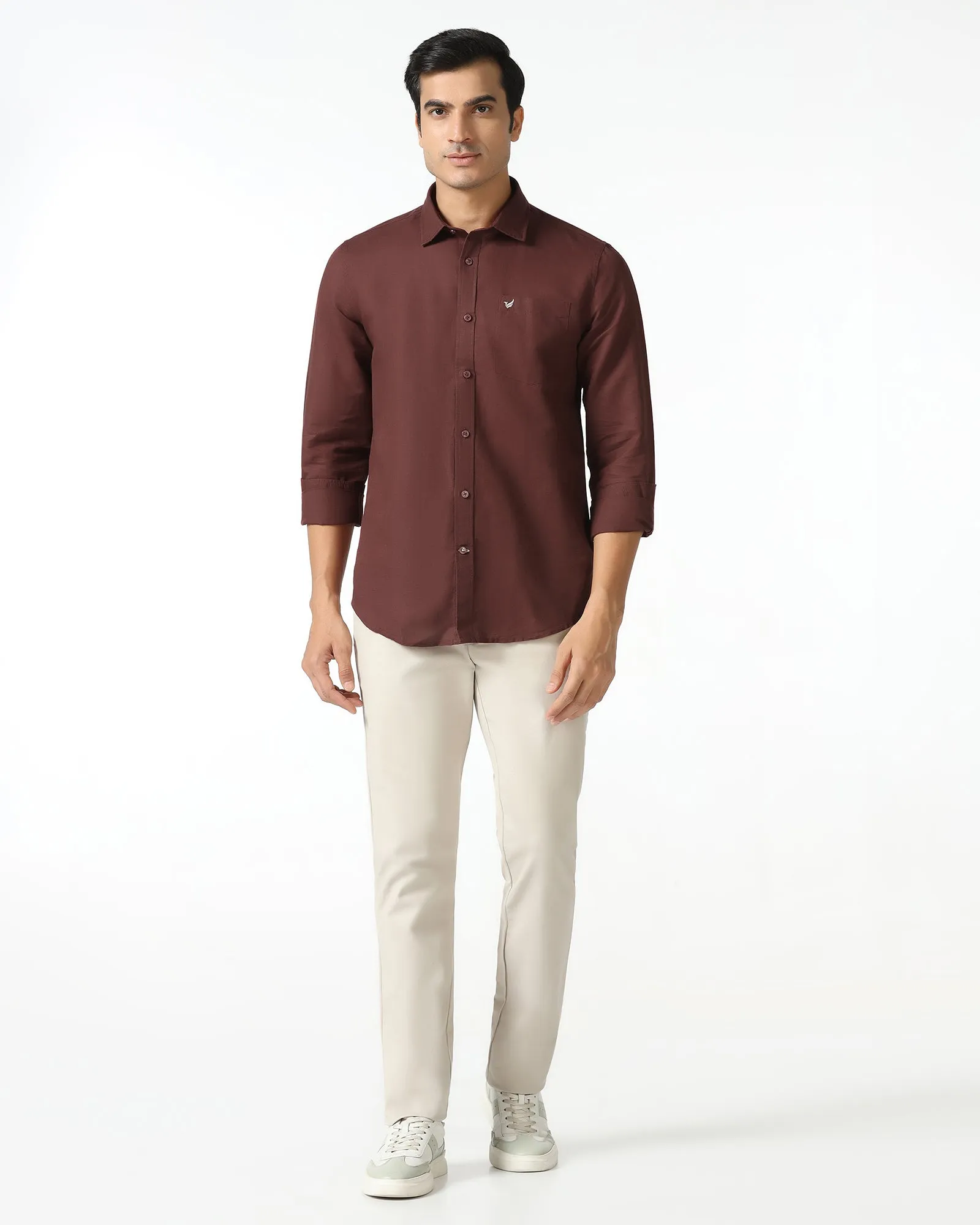 Rust Linen Solid Shirt - Salmon Long Sleeve High-Quality Craftsmanship