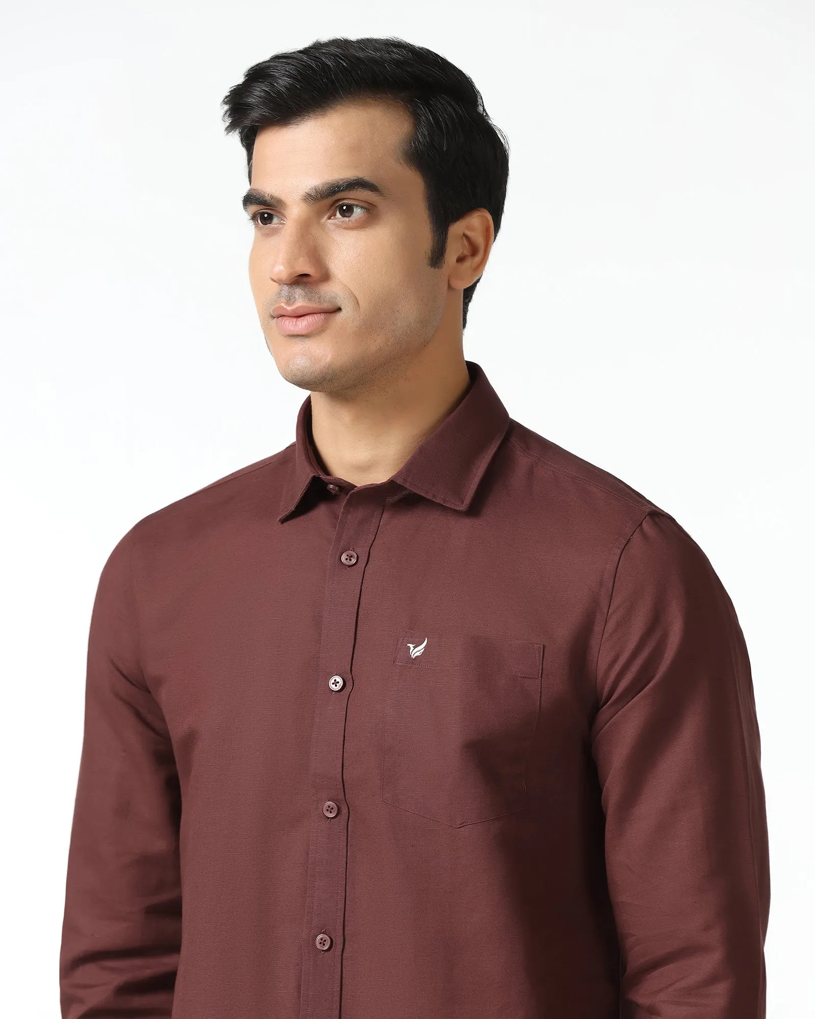 Sophisticated Elegance Reinforced Elasticity Rust Linen Solid Shirt - Salmon