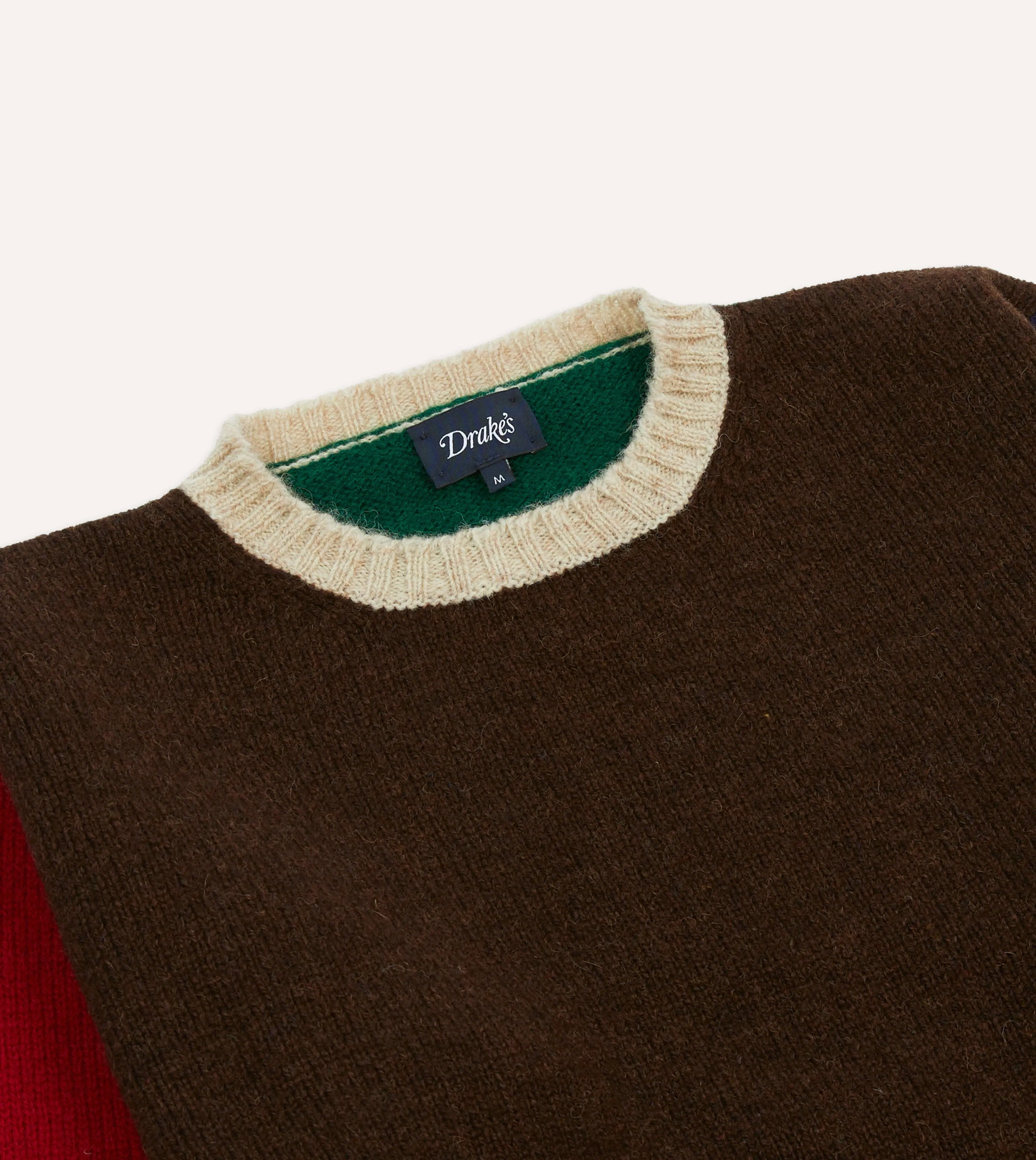 Brown Multi Colourblock Brushed Shetland Crew Neck Jumper AntiPillingFabric