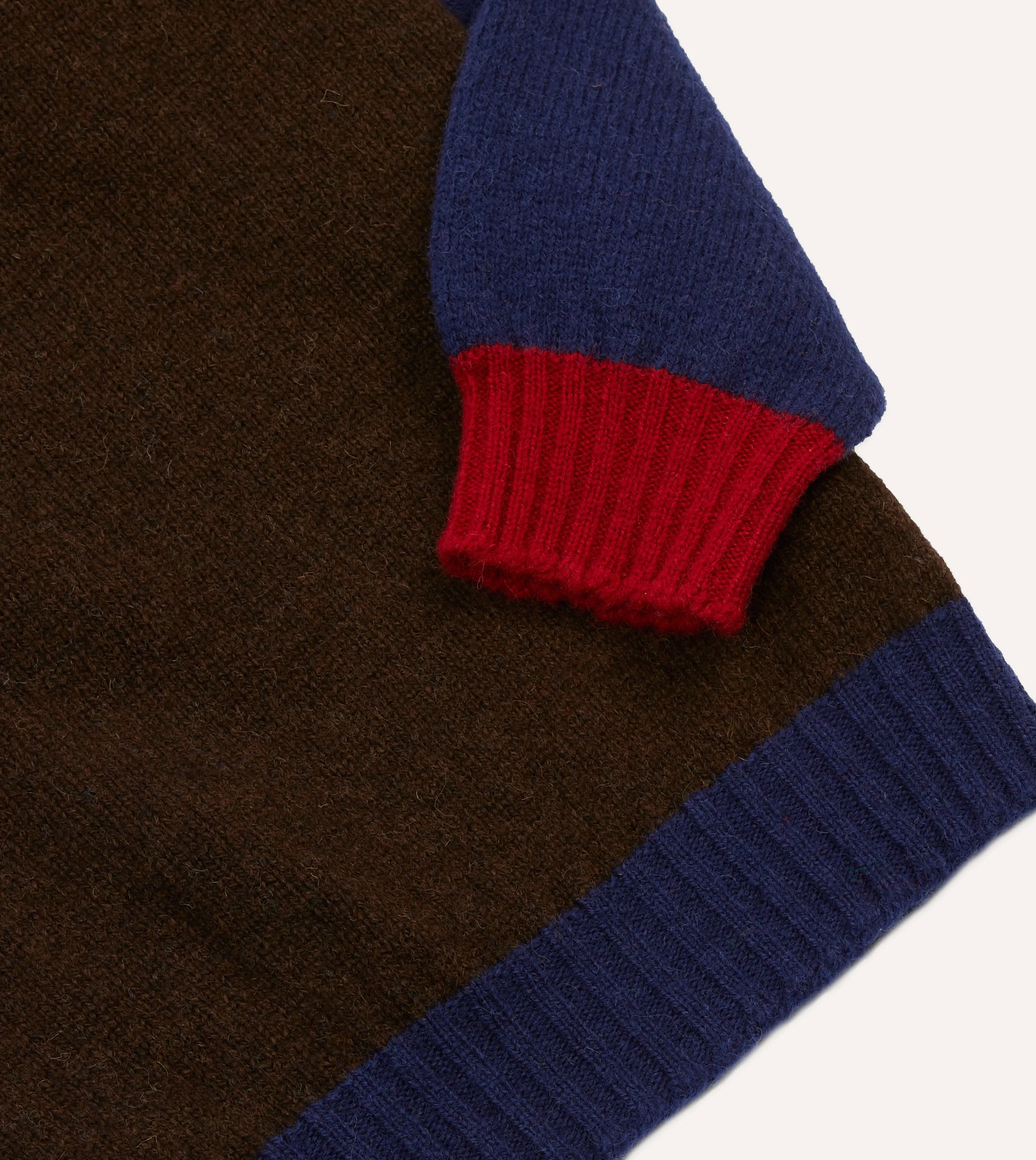 Brown Multi Colourblock Brushed Shetland Crew Neck Jumper Cultural Fit FoldableDesign