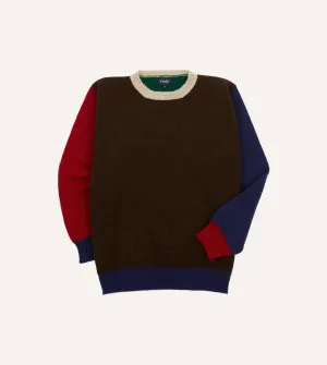 Brown Multi Colourblock Brushed Shetland Crew Neck Jumper Vision Fit