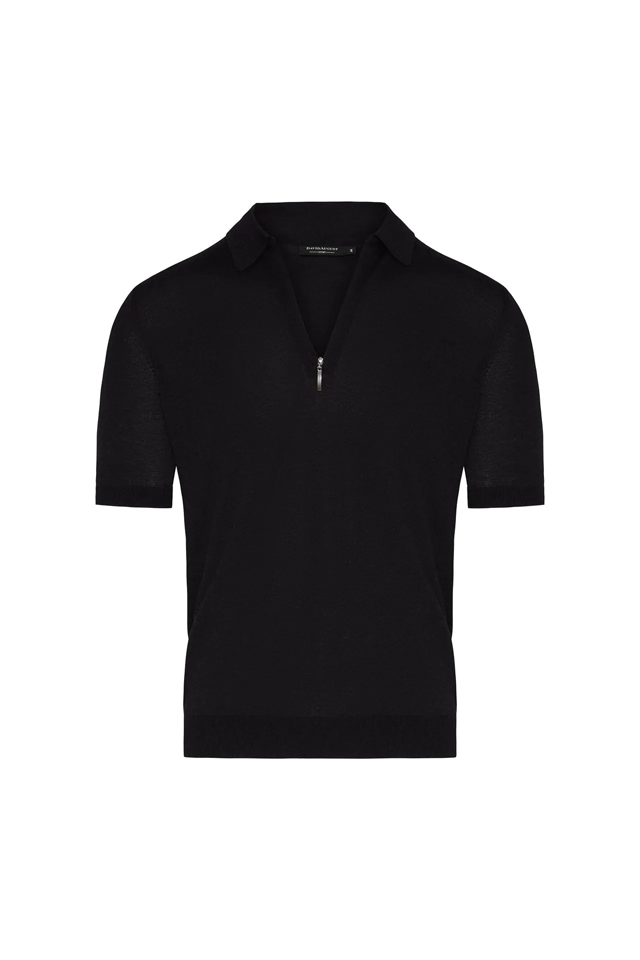 Silk Cotton Blend Knit Zip Polo in Black Easy Style Inner Glow