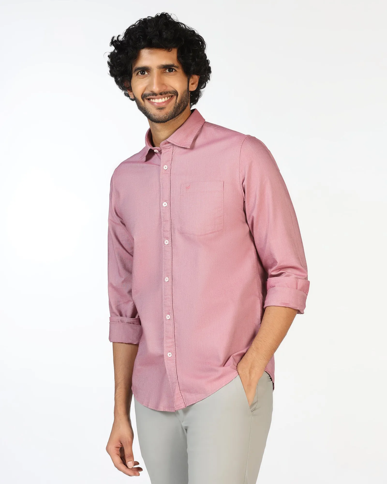 Military Inspired Oversized Fit Pink Solid Shirt - Solly