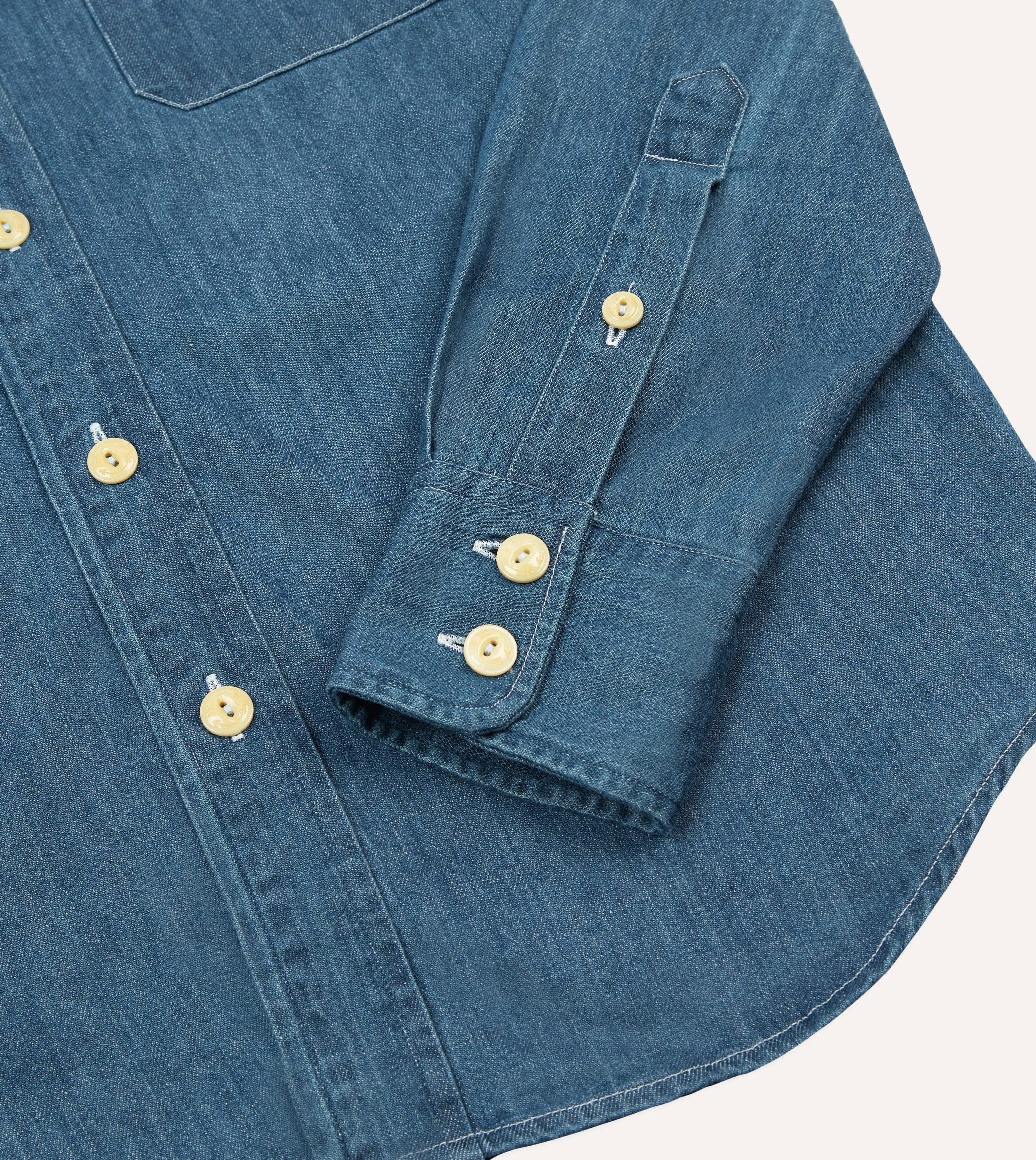 Cultural Inspired Stone Wash Denim Two-Pocket Western Shirt