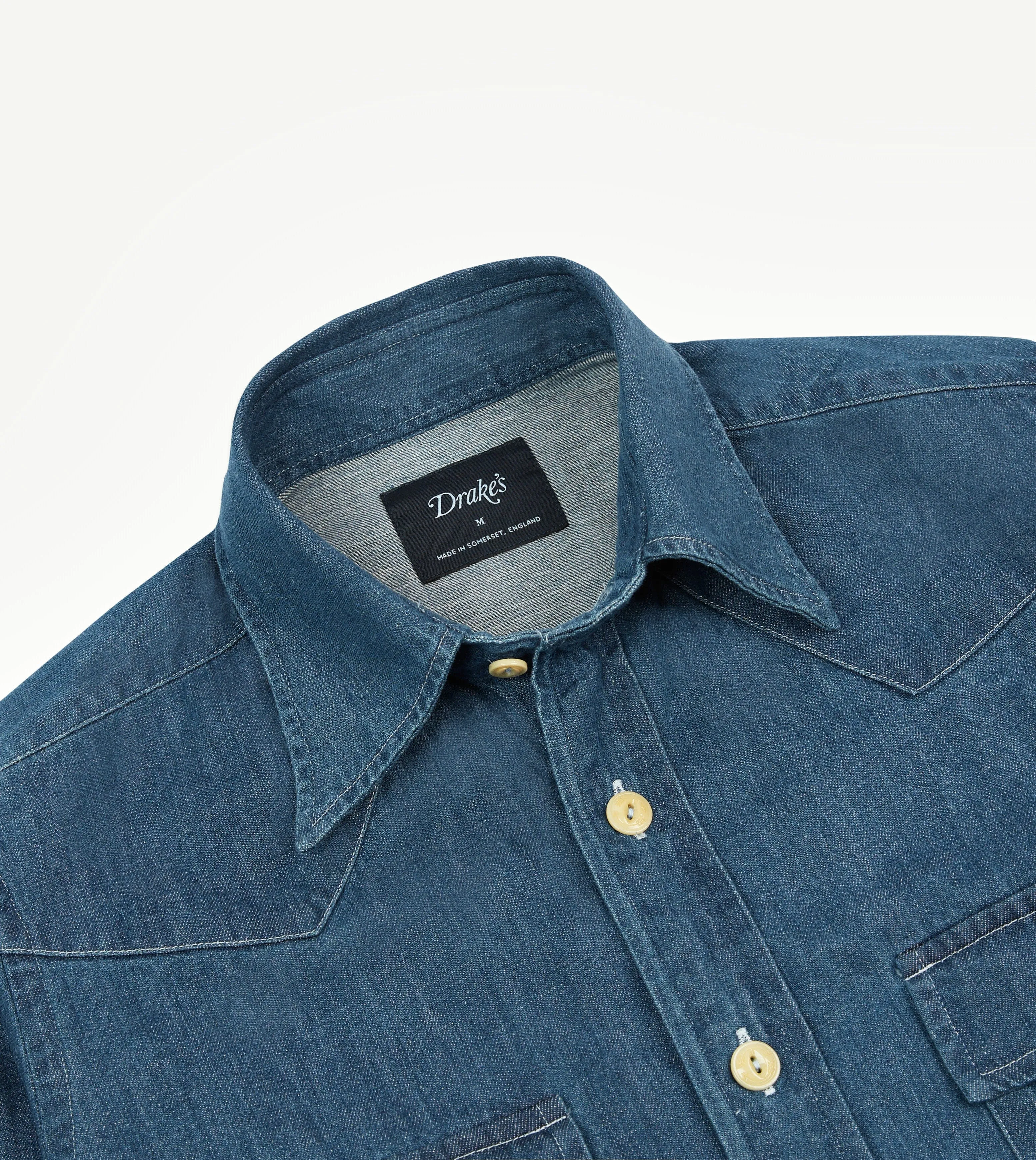 Pocket Detailing Thermoregulating Fabric Stone Wash Denim Two-Pocket Western Shirt