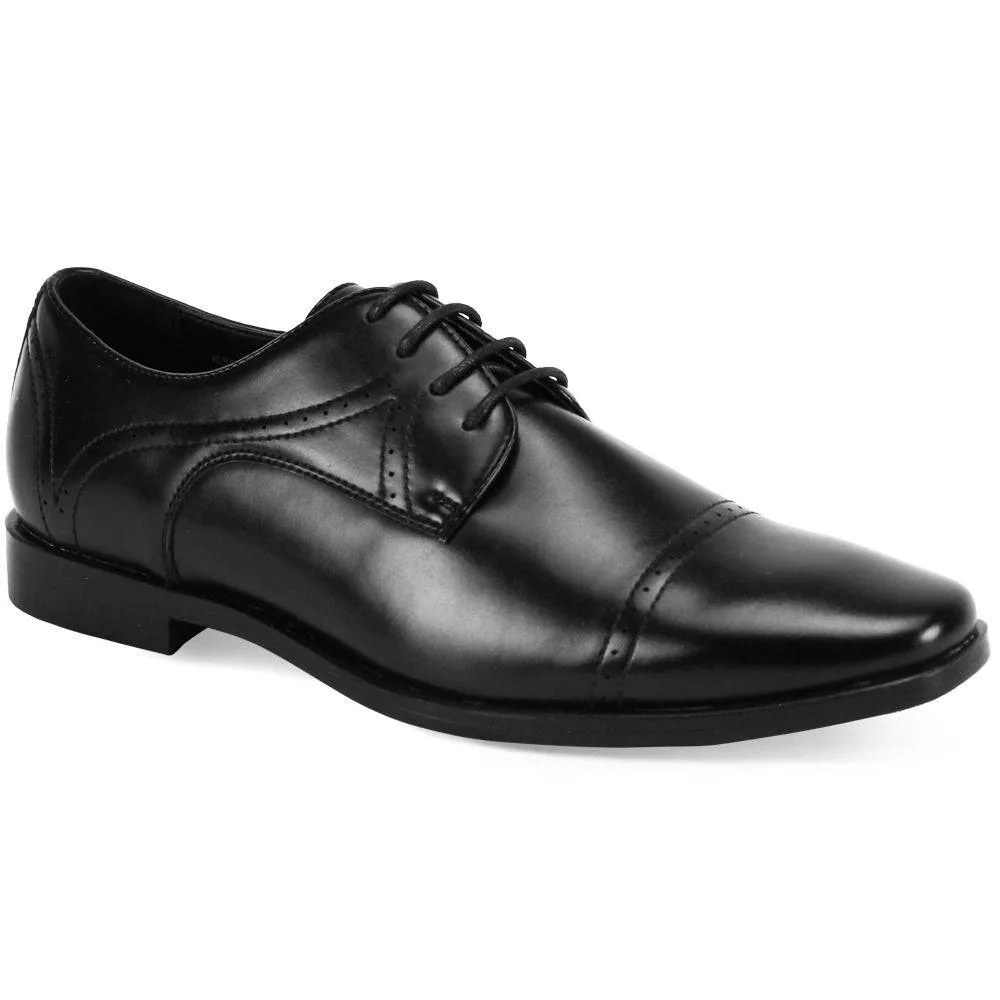 Classic Black Cap Toe Dress Shoes Adjustable Hook and Loop Closure Breathable Airflow Channels