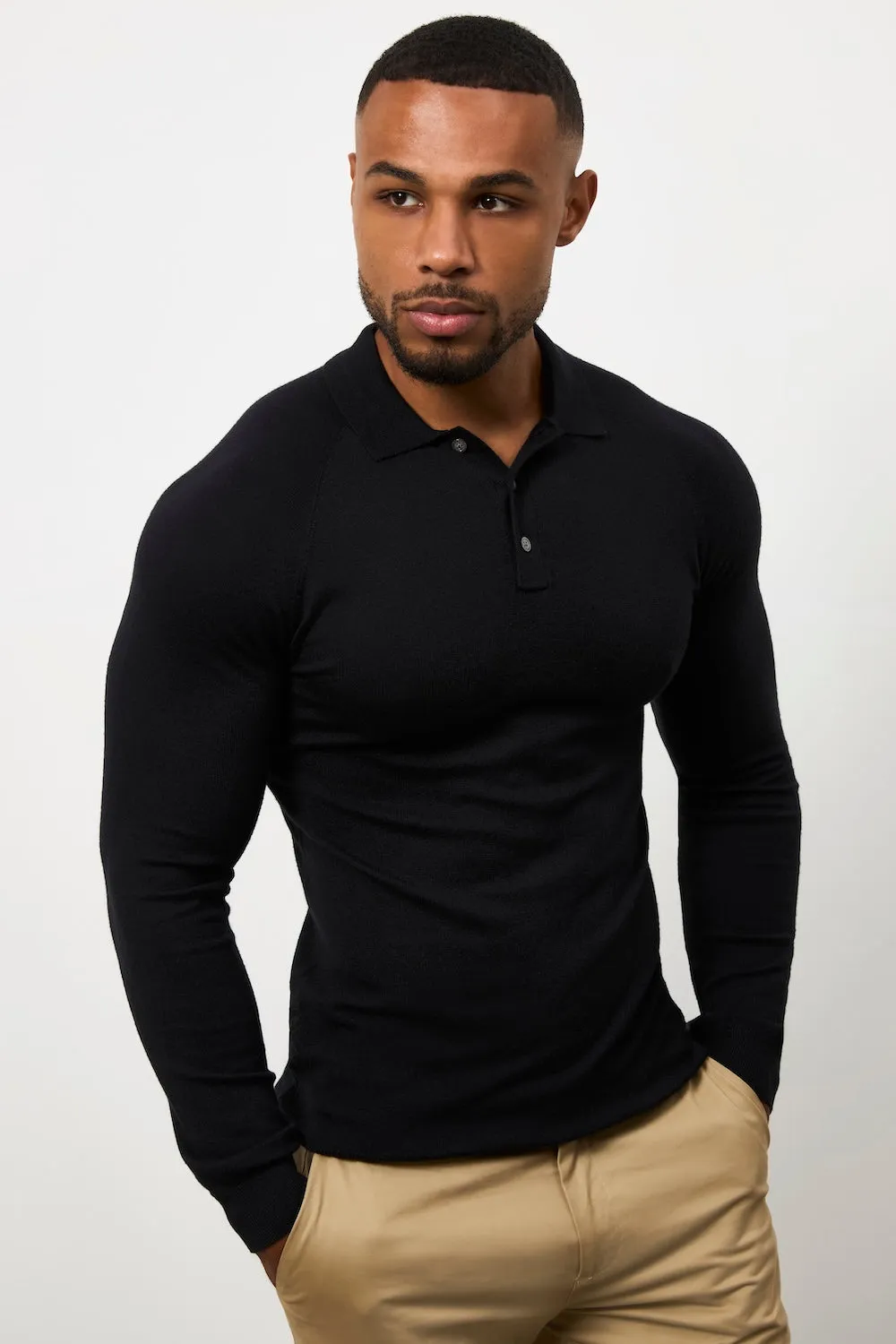 Quick-Dry Fabric Knitted Polo Shirt in Black