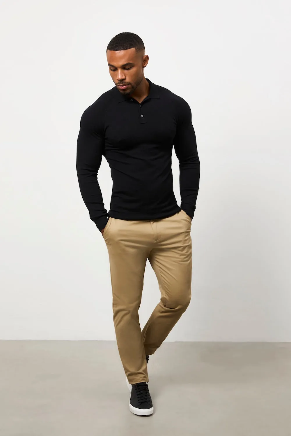 Weekend Outing Knitted Polo Shirt in Black