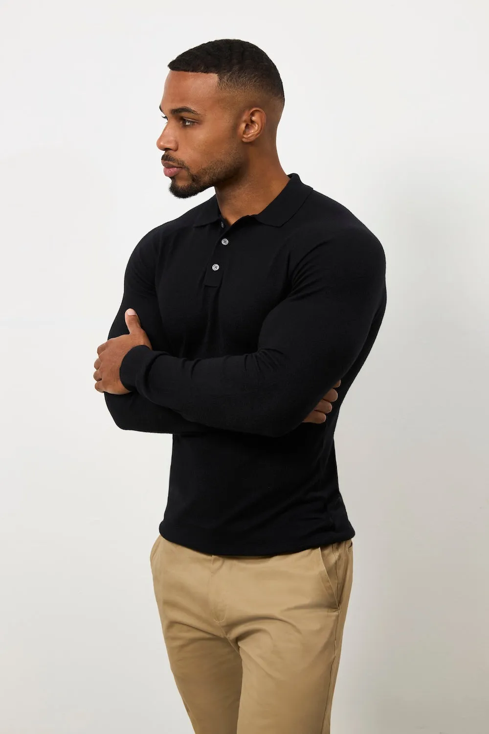 NonRestrictive Cut OdorControl Treatment Knitted Polo Shirt in Black