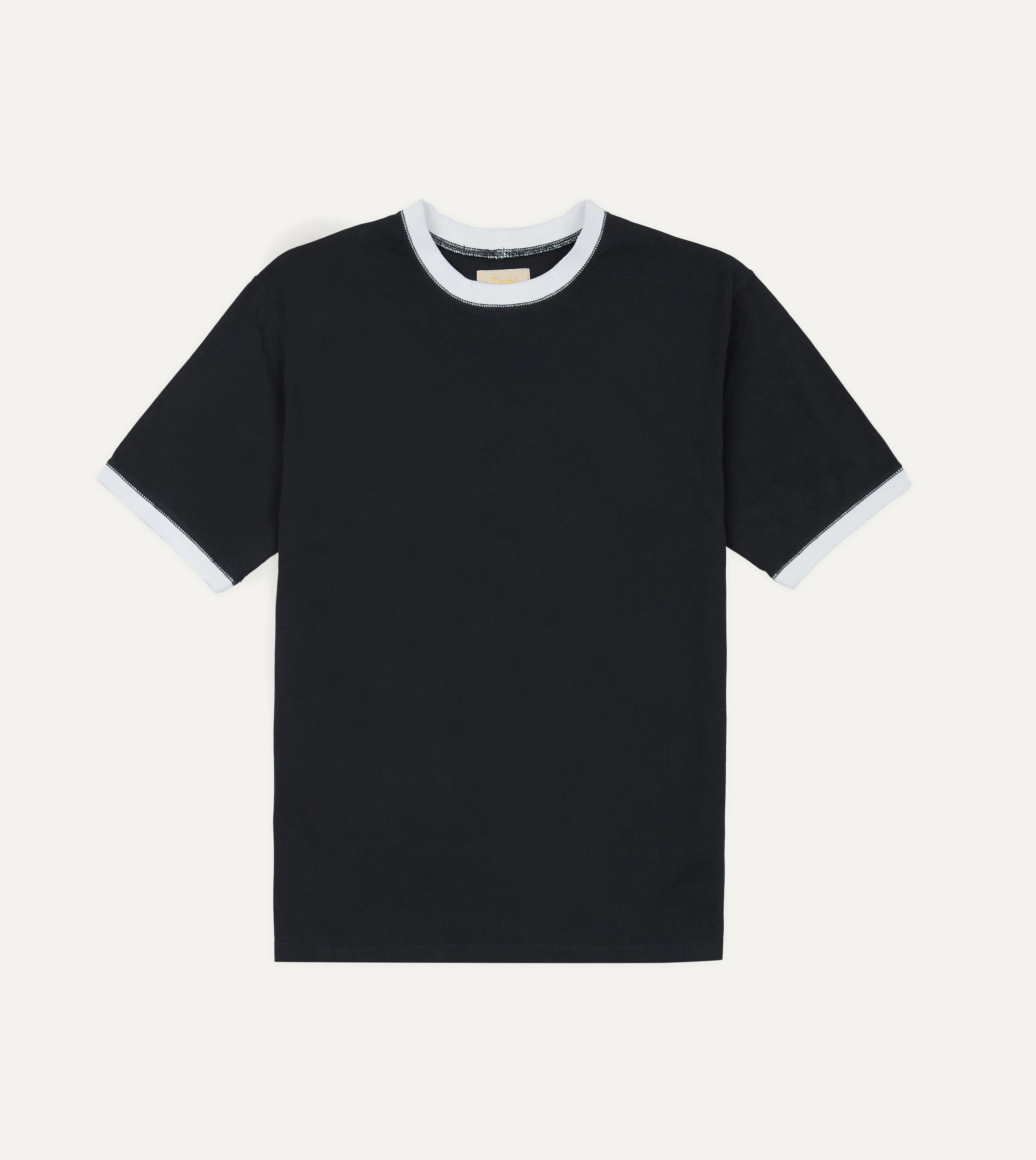 Drake's & Mr Camel Navy Ringer T-Shirt Lightweight Layer Chic Style Trend
