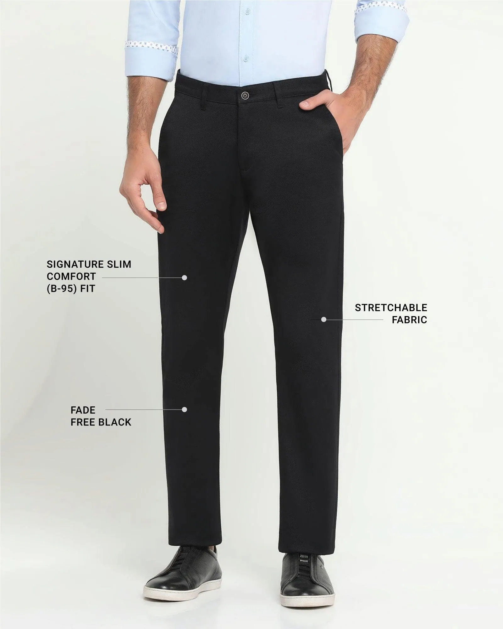 Must Haves Slim Comfort B-95 Casual Black Solid Khakis - Kimon Sport Wear Fit Sporty Design