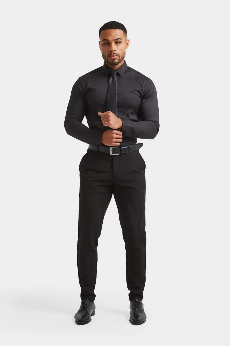 Minimalist Design Morning Comfort Athletic Fit Dress Shirt in Black