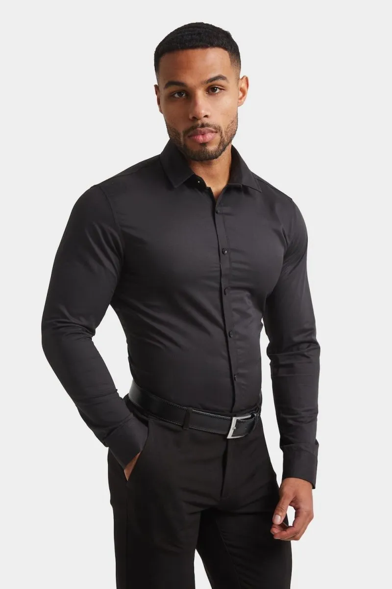 Athletic Fit Dress Shirt in Black Beach Ready