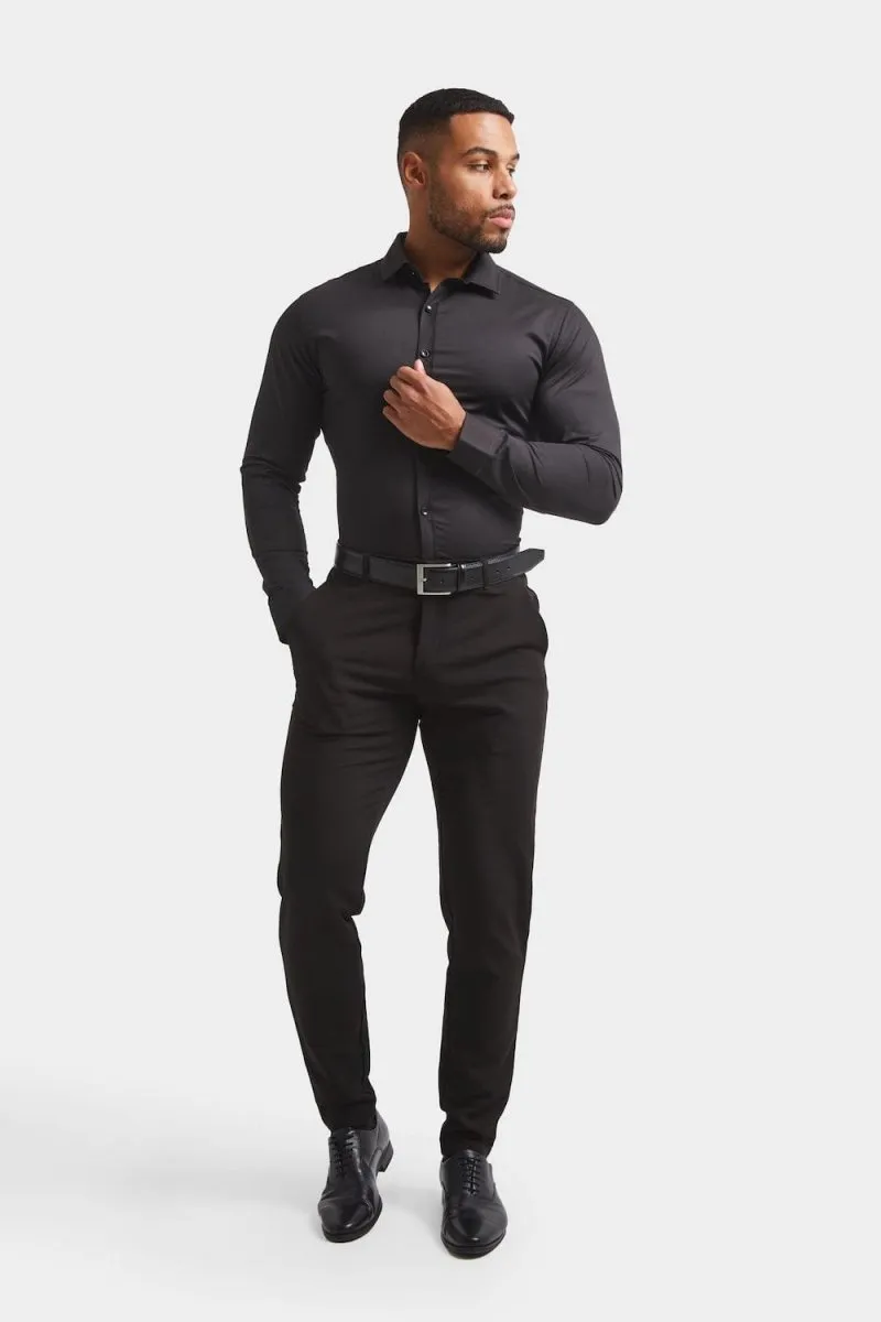 Athletic Fit Dress Shirt in Black Wrinkle-Resistant