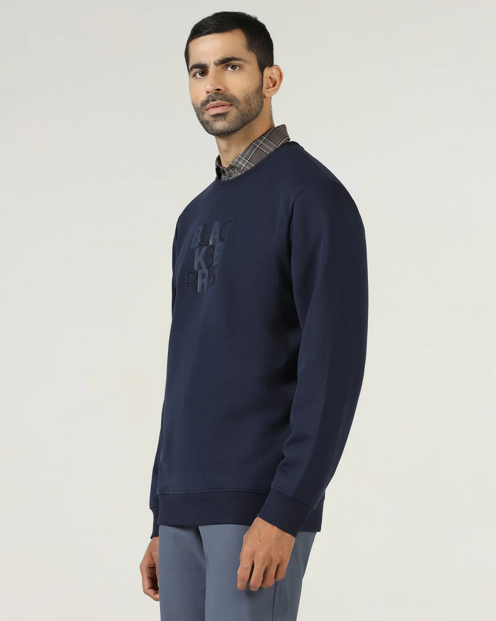 Navy Crew Neck Solid Sweatshirt - Deck Relax Vibe Chic Wear