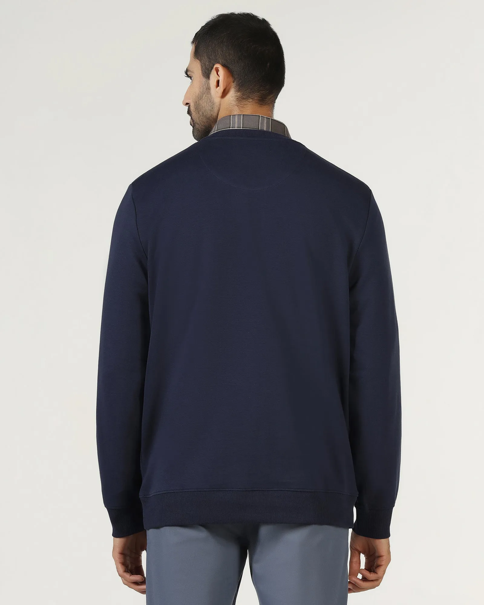 Navy Crew Neck Solid Sweatshirt - Deck Comfortable Outerwear