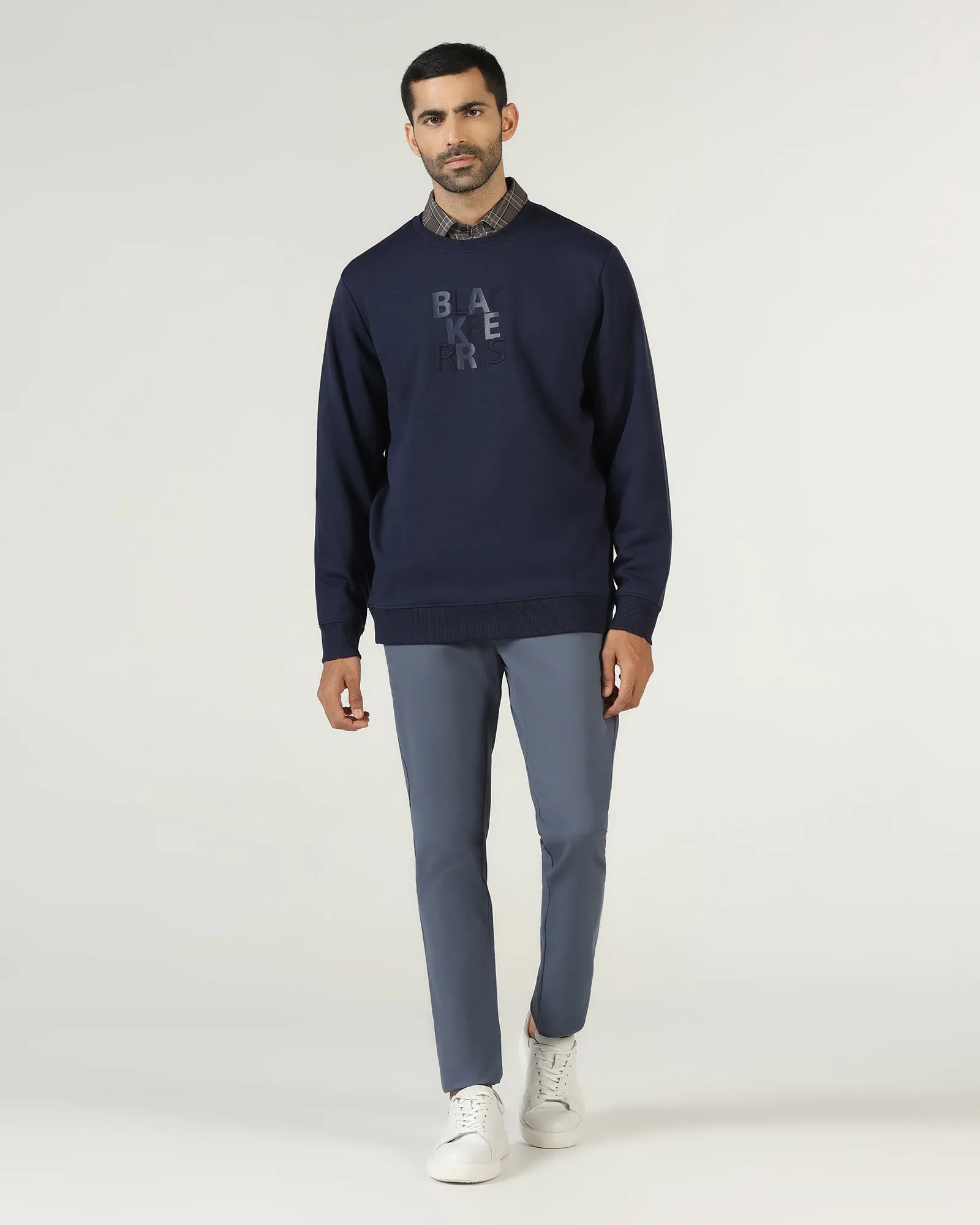Navy Crew Neck Solid Sweatshirt - Deck Flight Fit