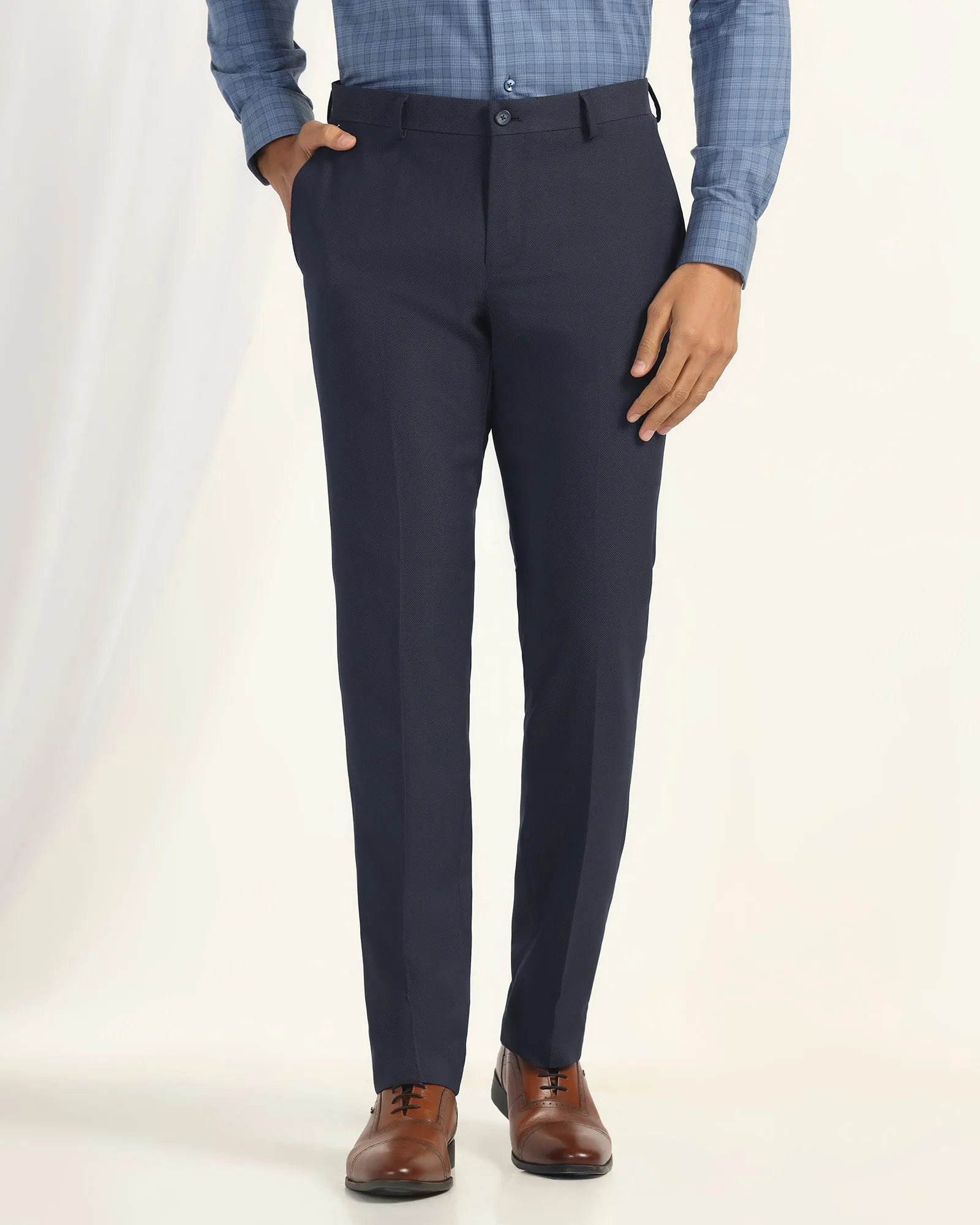 Slim Comfort B-95 Formal Navy Textured Trouser - Coach Light support