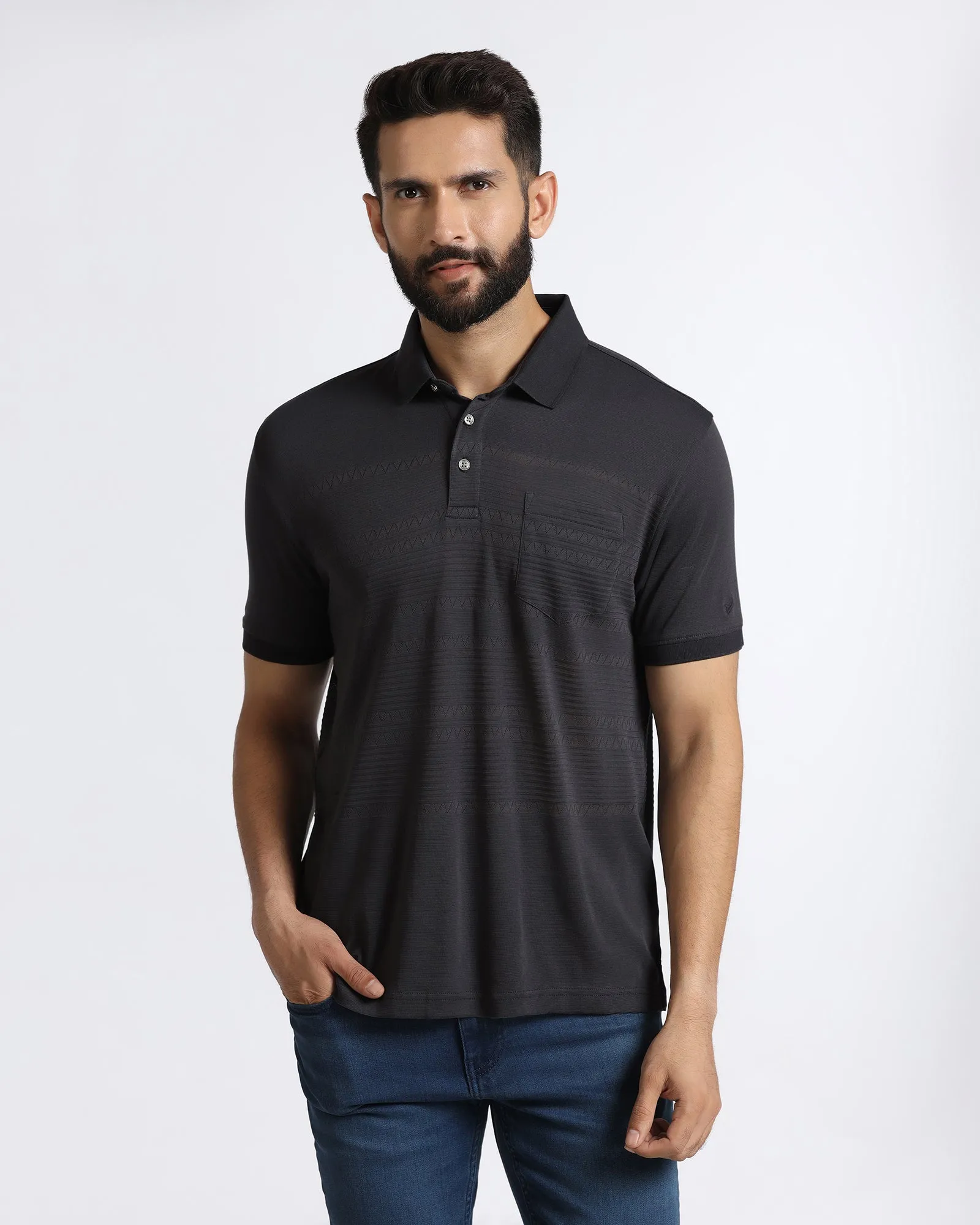 Breathable Design Light Grey Textured Polo - Jap