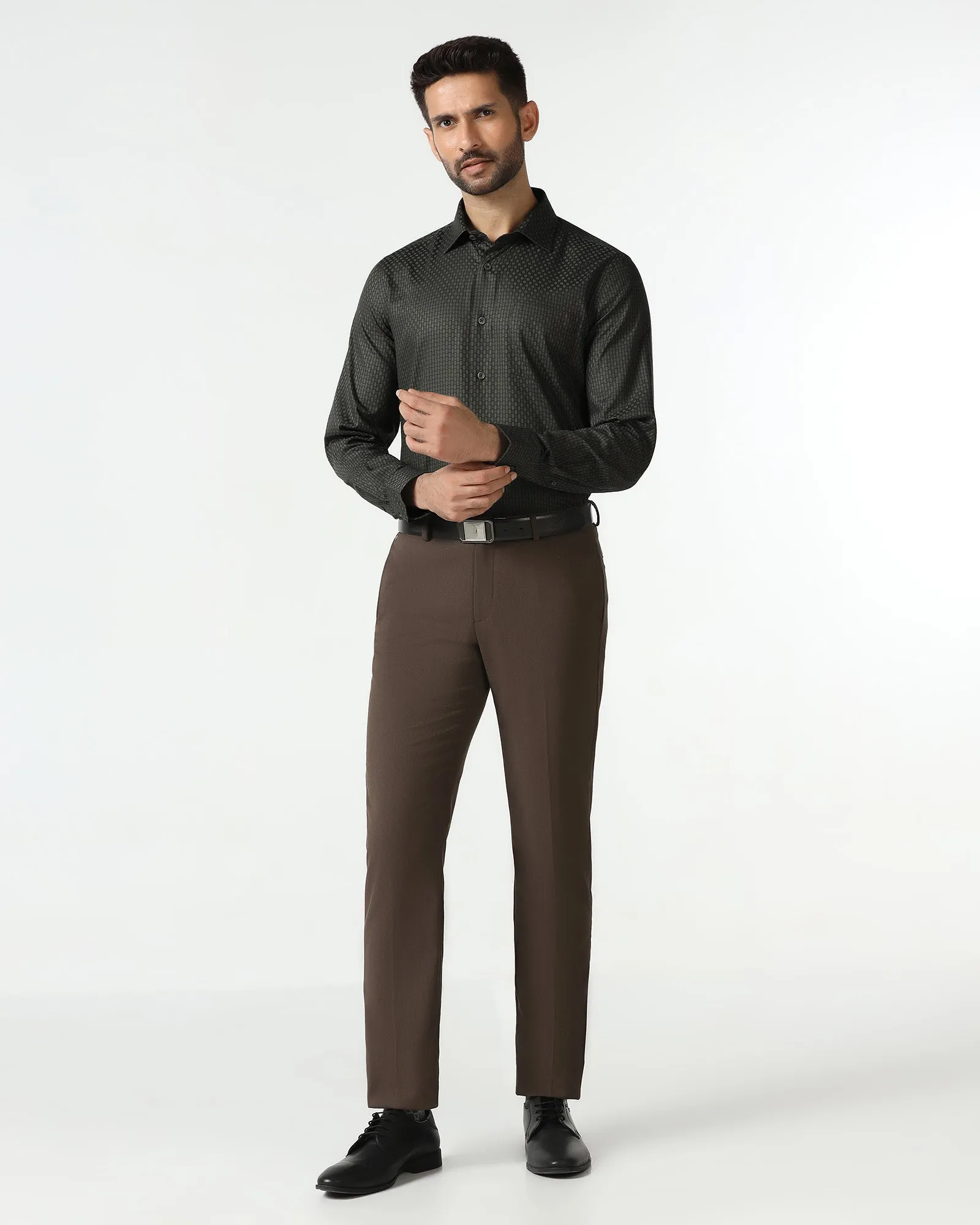 Patterned Design Olive Textured Shirt - Roster