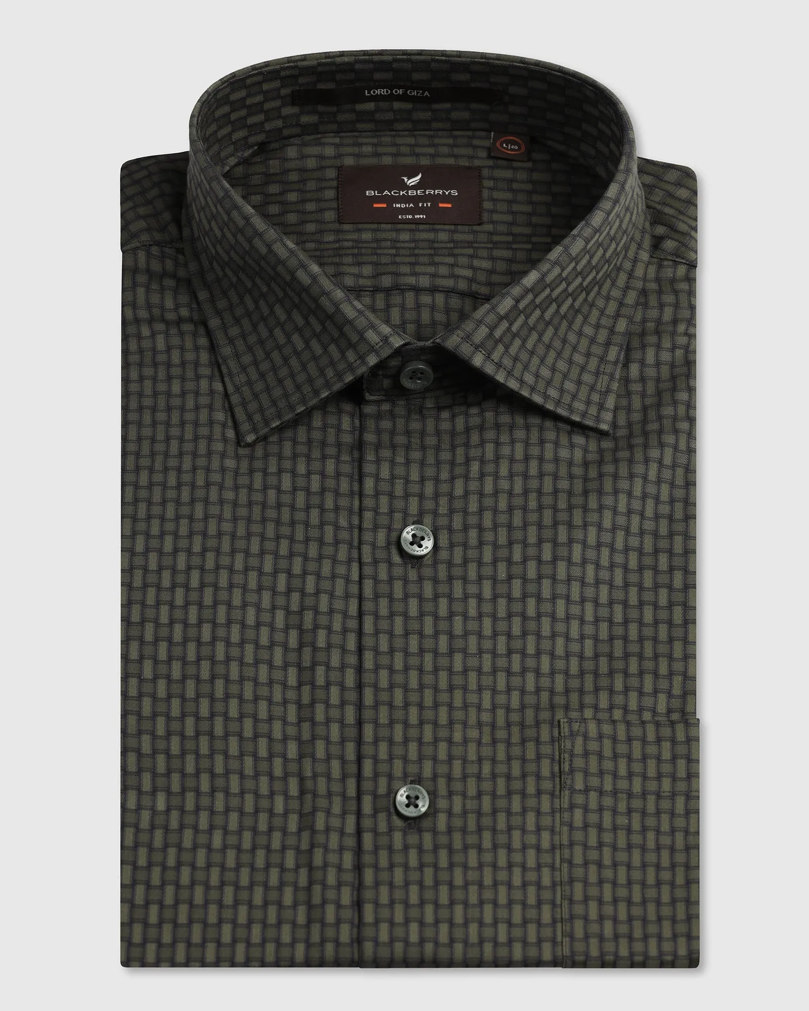 Effortless Comfort Plaid Design Olive Textured Shirt - Roster