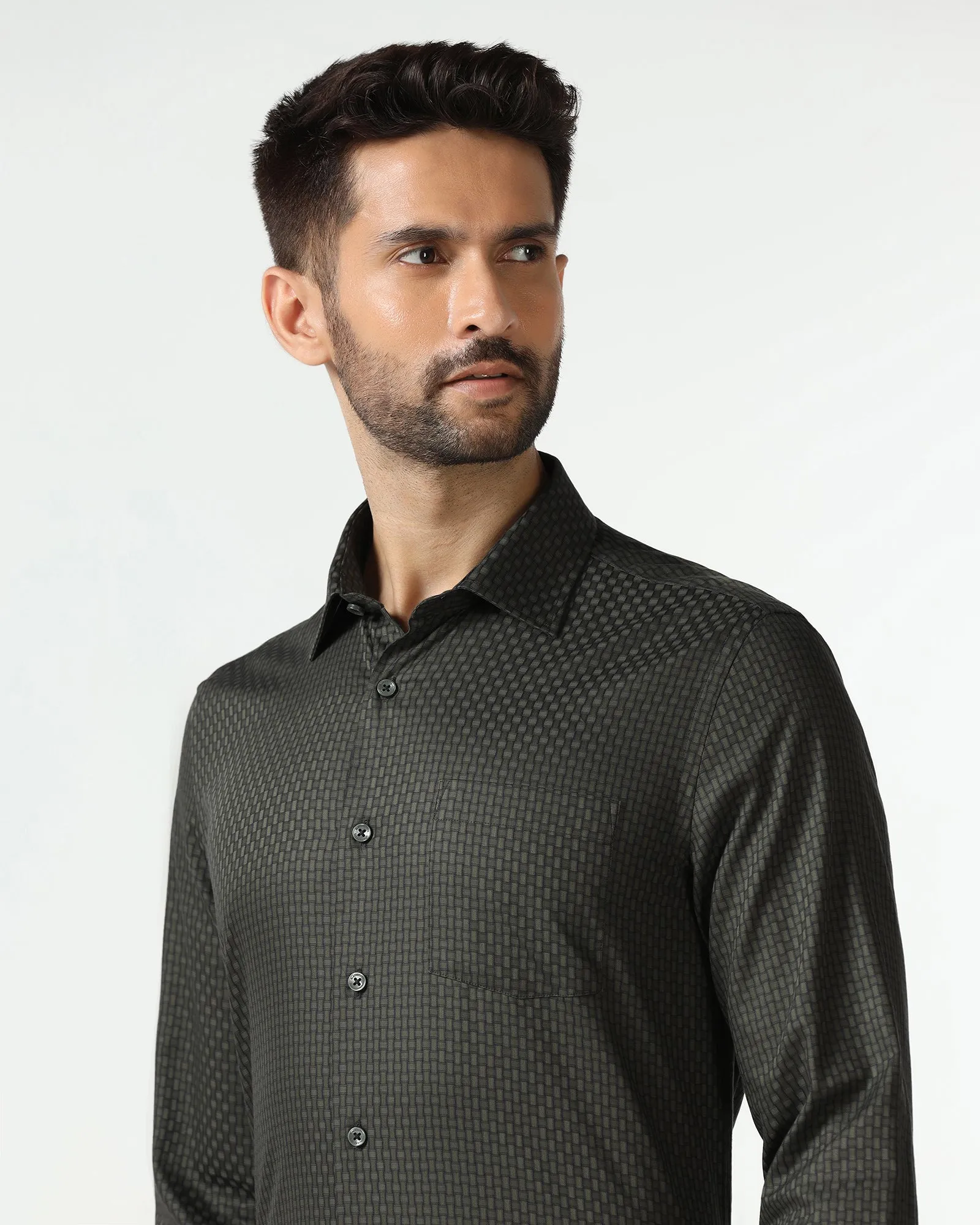 Olive Textured Shirt - Roster Non Restrictive Armhole Adjustable Hem