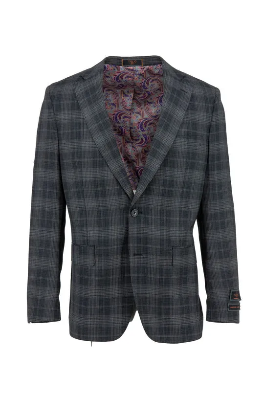 Anti Glare Trim Chic Urban Tiglio Luxe Gray with Light Gray Windowpane Dolcetto Modern Fit, Pure Wool Jacket TL8309