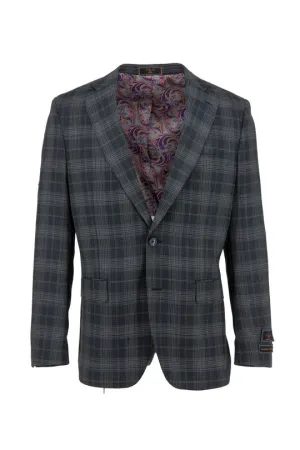 Tiglio Luxe Gray with Light Gray Windowpane Dolcetto Modern Fit, Pure Wool Jacket TL8309 Adjustable Hood Feature