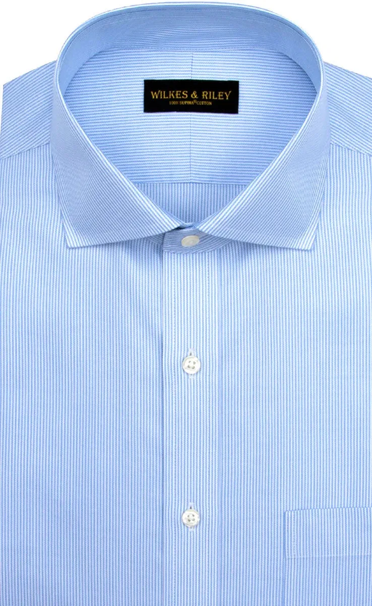 Wilkes & Riley Classic Fit Button Down Dress Shirt in Lt Blue Twill Stripe Tagless Design