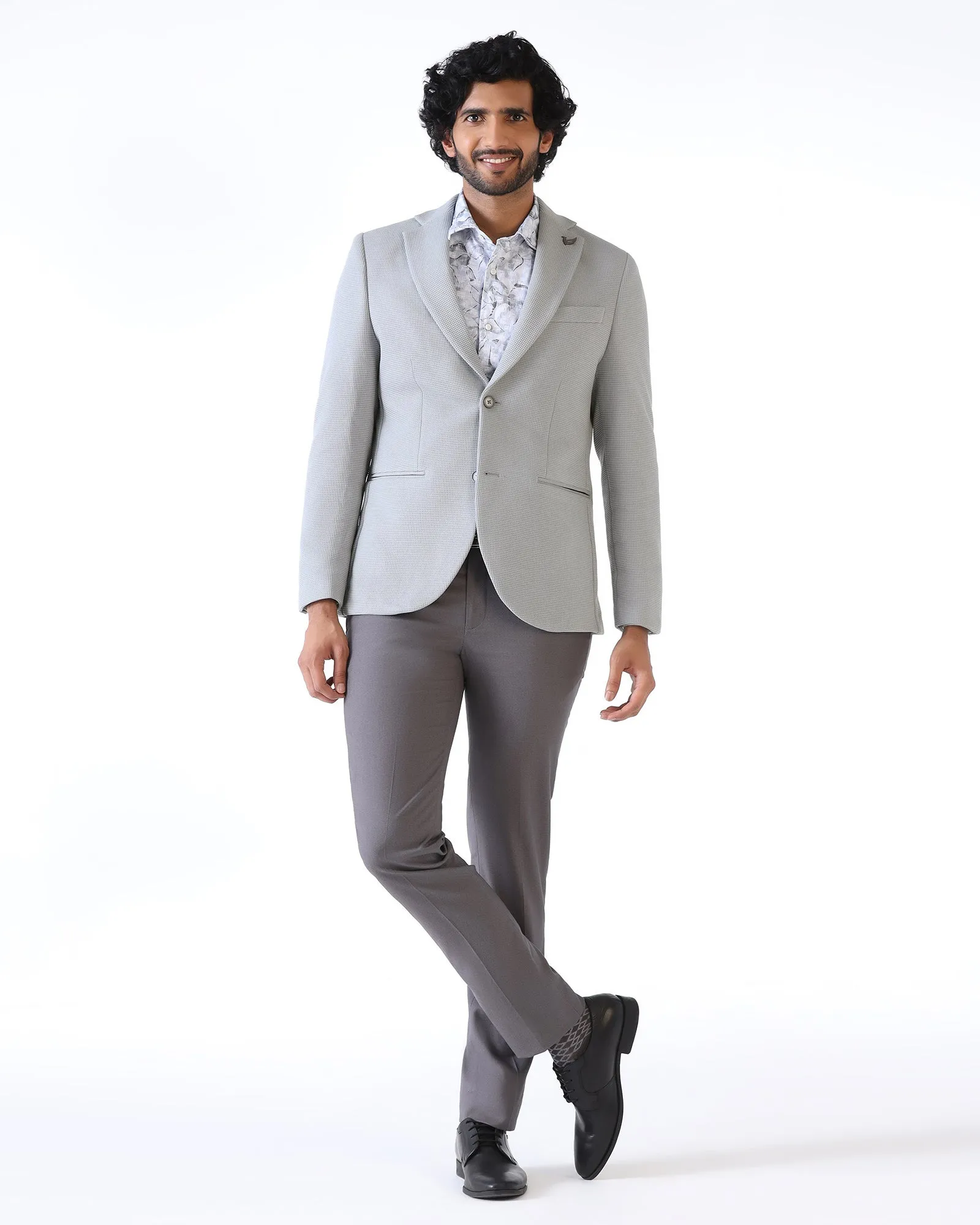 Double Stitch Seams Light Grey Textured Blazer - Belvedere
