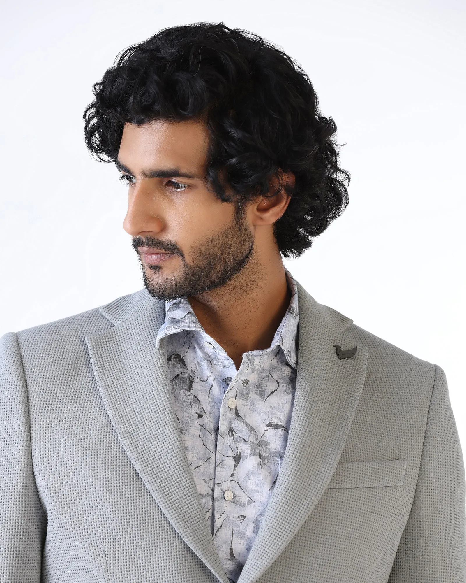 Light Grey Textured Blazer - Belvedere Houndstooth Print Moisture Managing Liner