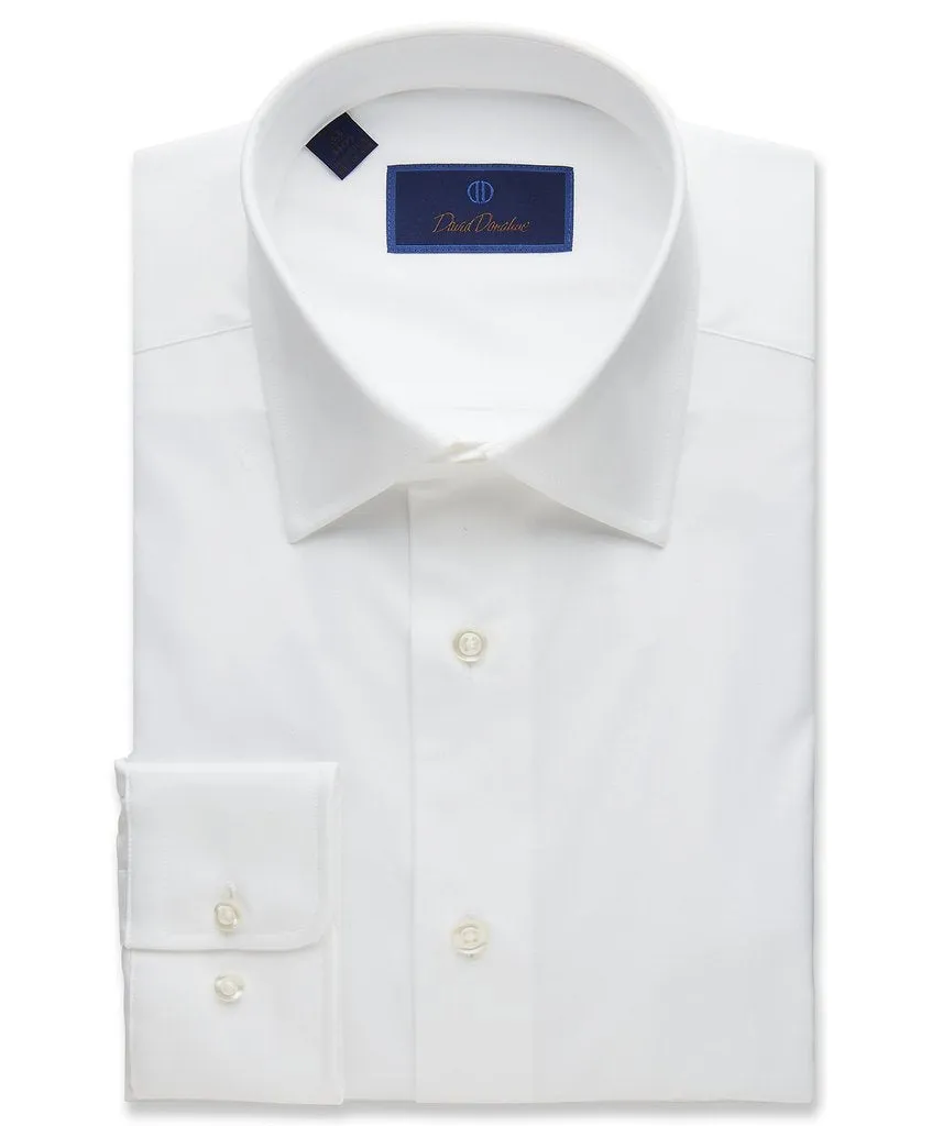 David Donahue Super Fine Twill Regular Fit Dress Shirt in White High Density Weave Distressed finish