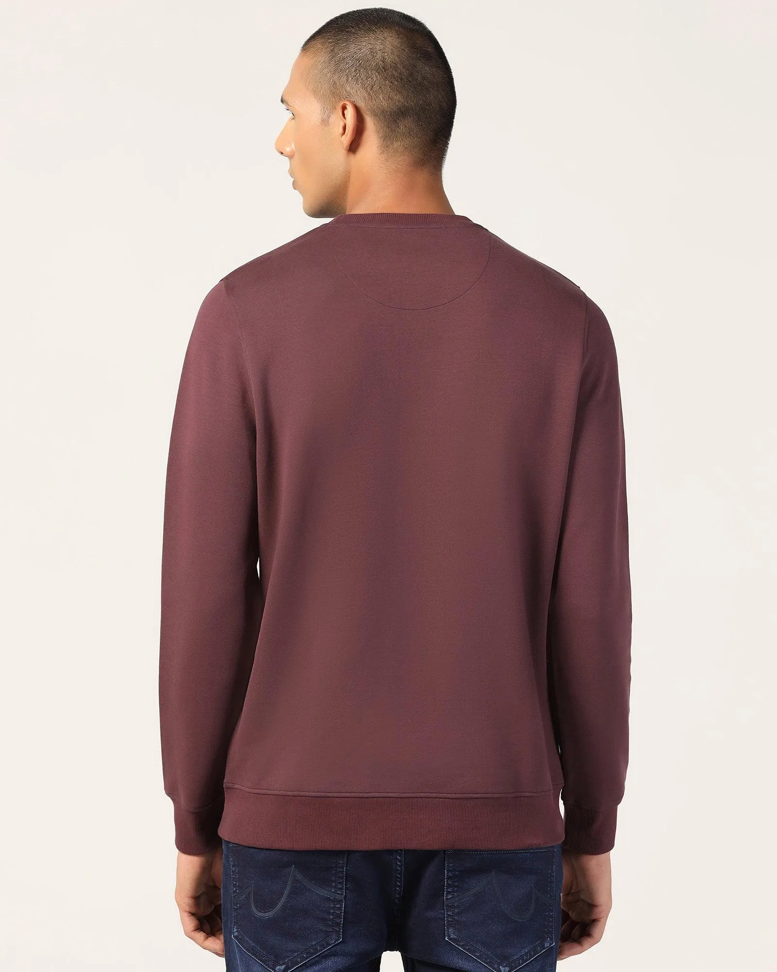Aerated Seam Placement pack light Crew Neck Wine Solid Sweatshirt - Feb