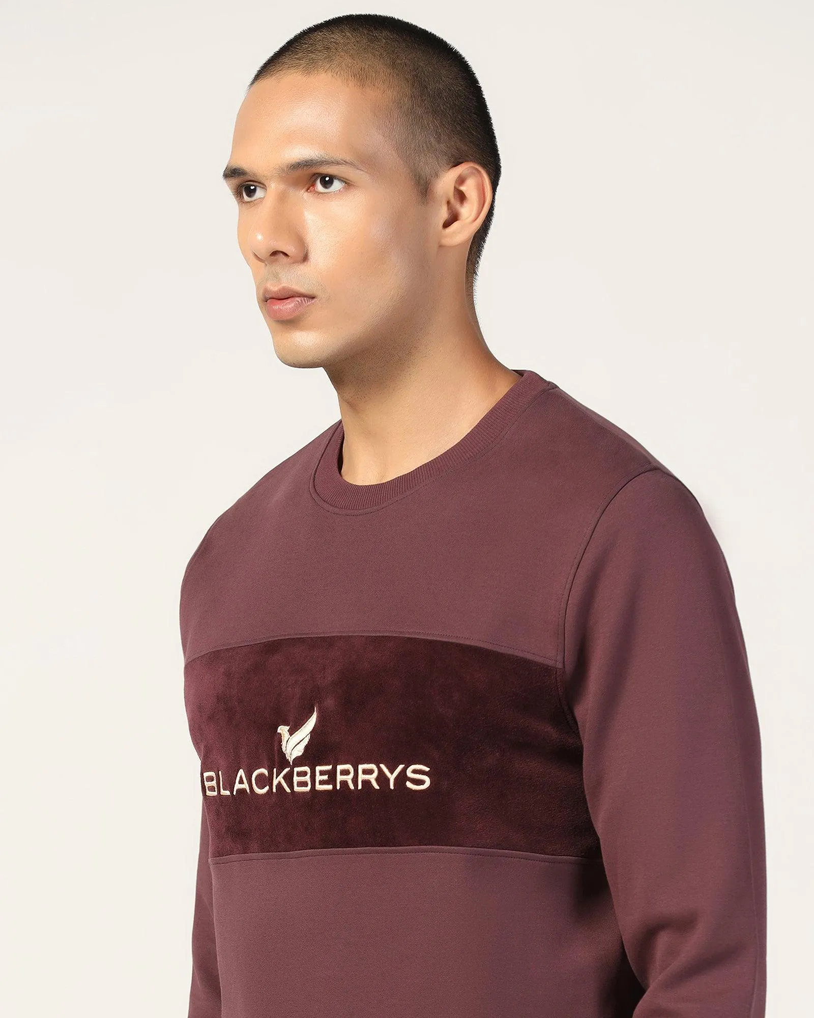 Crew Neck Wine Solid Sweatshirt - Feb Summer Glow