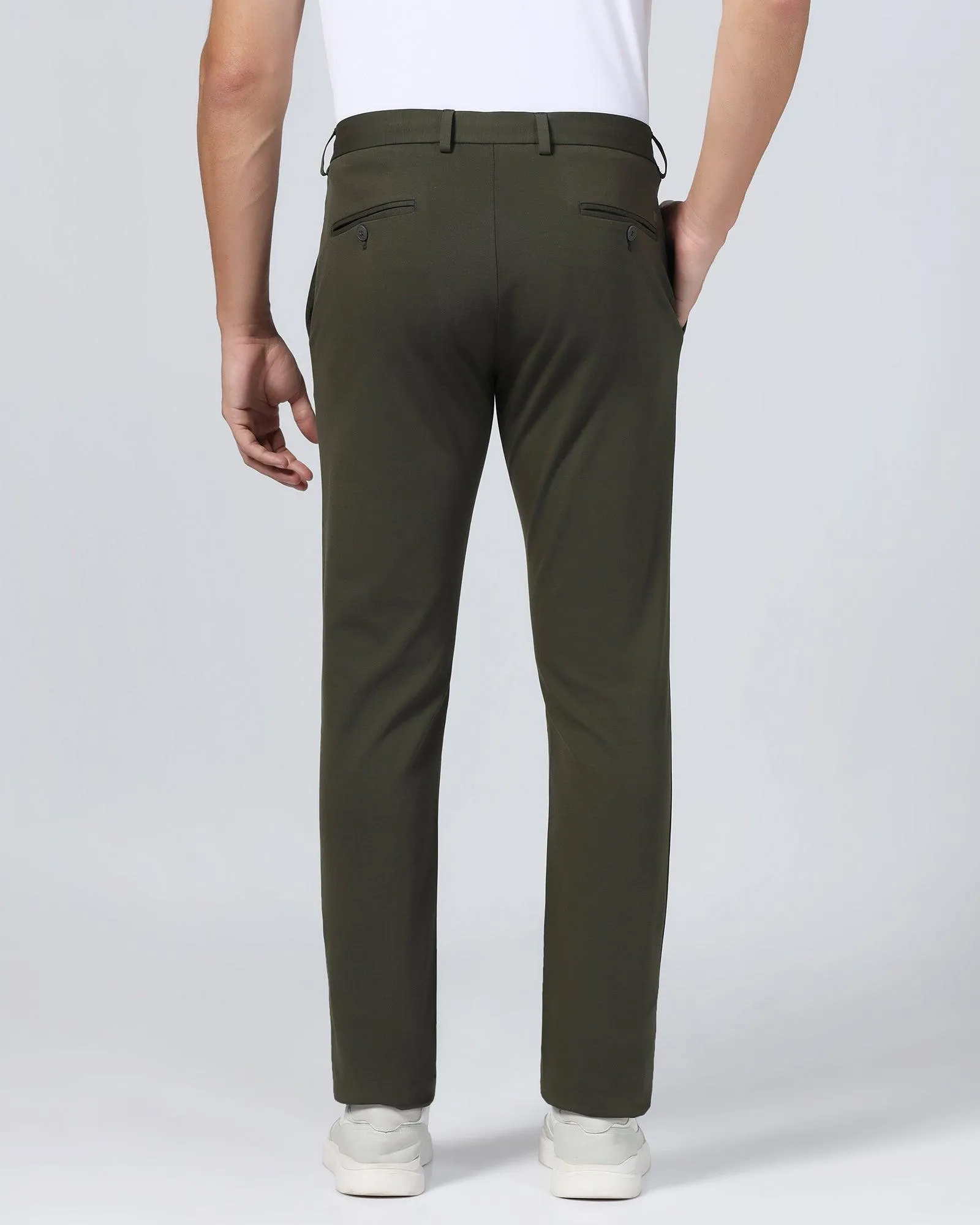 Comfortable fit TechPro Slim Fit B-91 Casual Olive Solid Khakis - Ziea