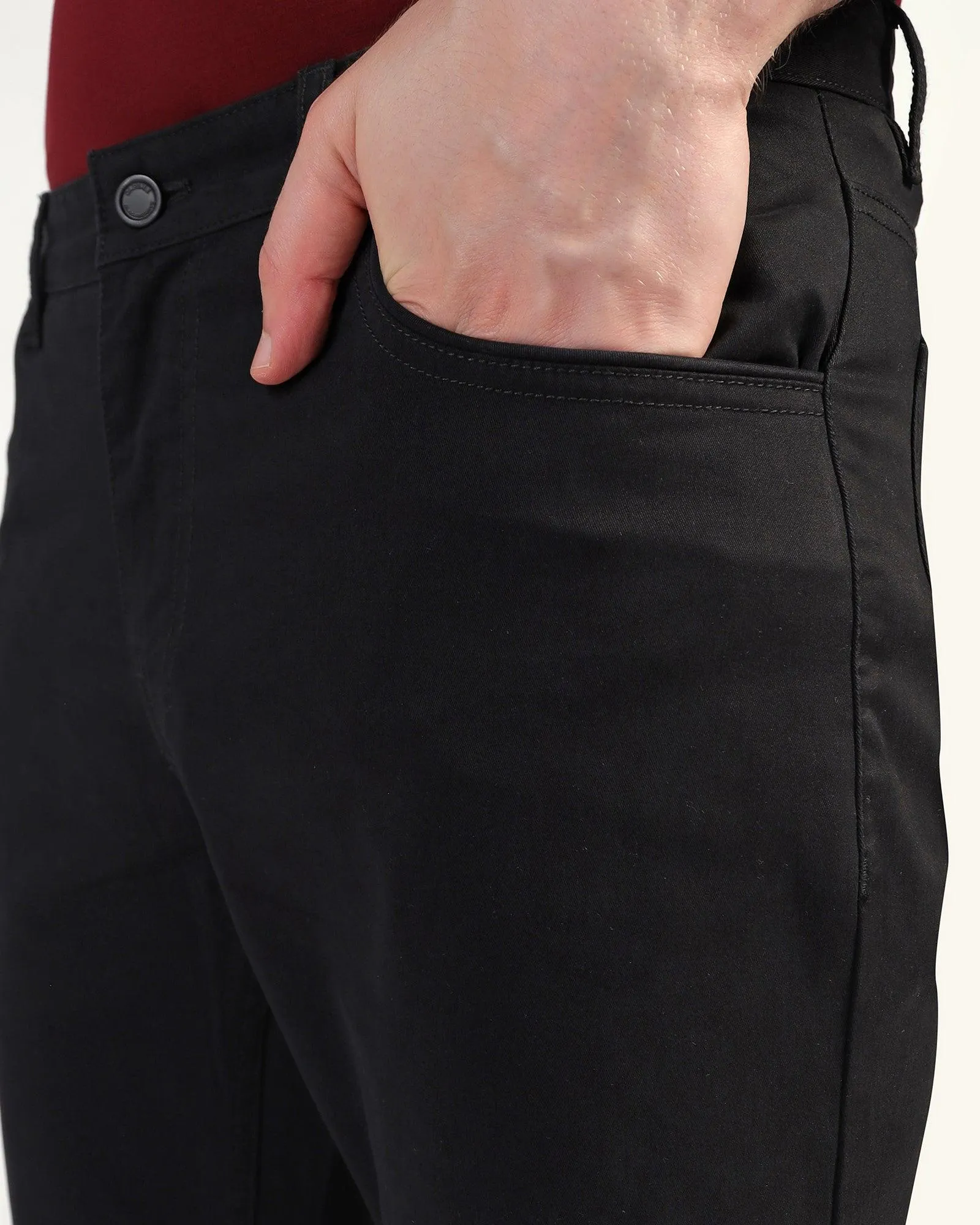 Slim Comfort B-95 Casual Black Solid Khakis - Dab Sleek Waist Modern Wear
