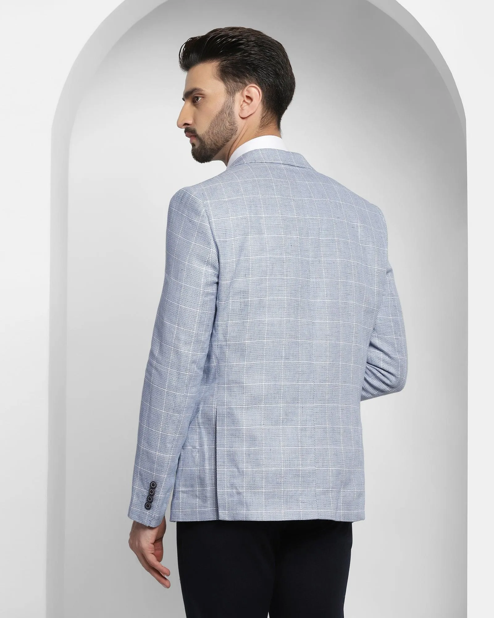 Foldable Storage Quick drying material Linen Casual Blue Check Blazer - Scout