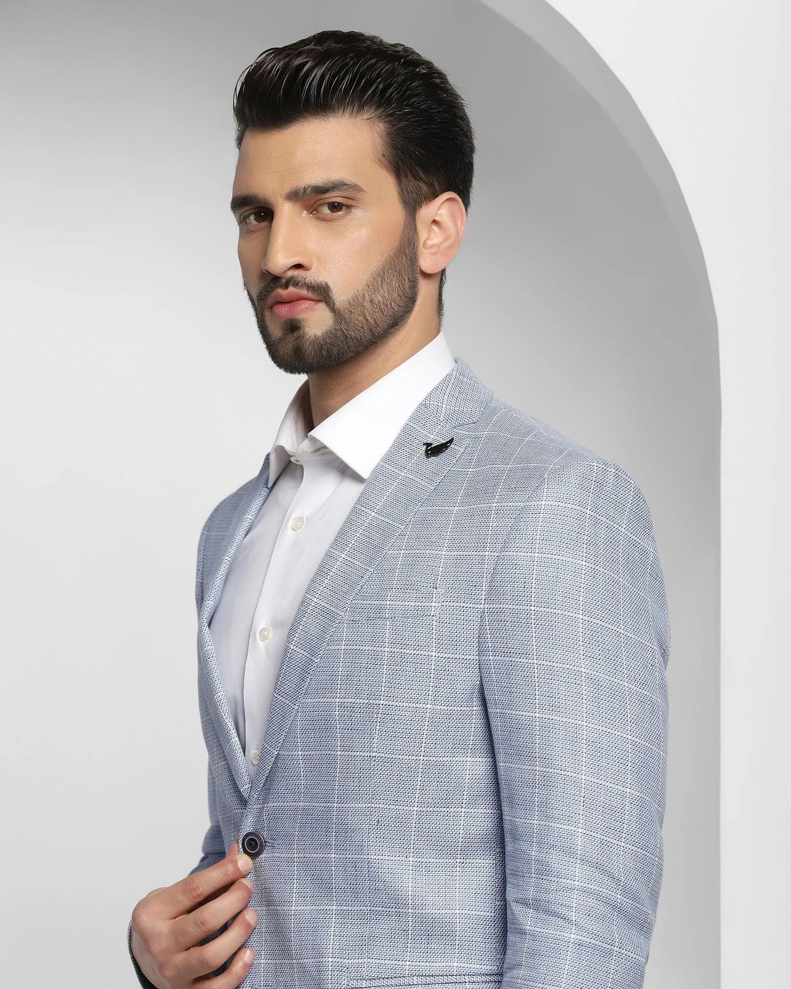 Linen Casual Blue Check Blazer - Scout Double Layer Protection Casual Style