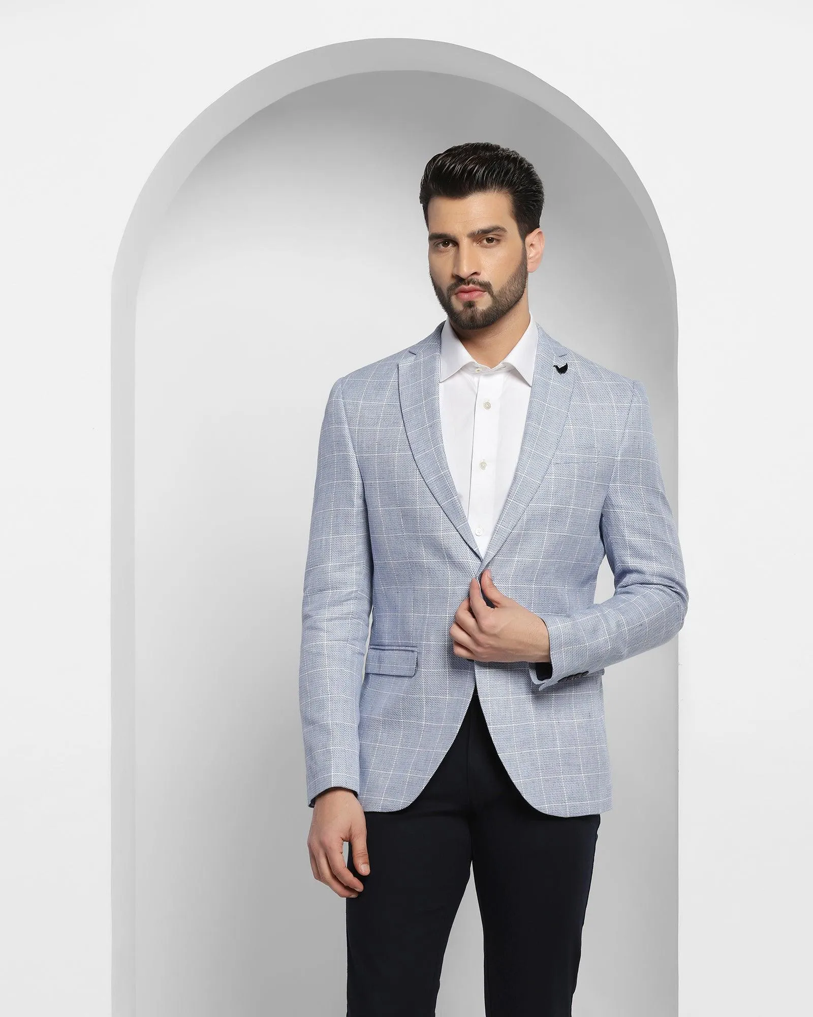 Linen Casual Blue Check Blazer - Scout MagneticClosure