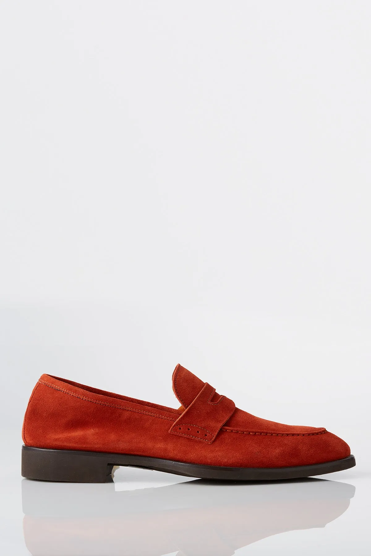 David August Suede Penny Loafer in Burnt Orange Orthotic Ready Footbed