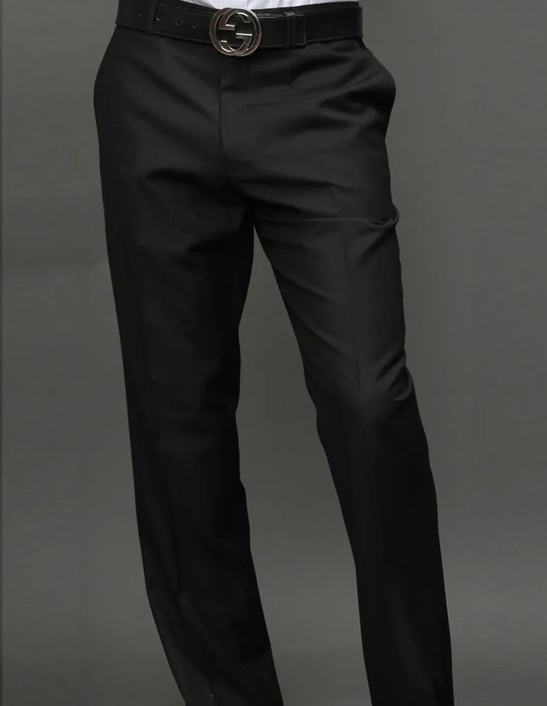 Seamless construction BLACK MODERN FIT FLAT FRONT DRESS PANTS