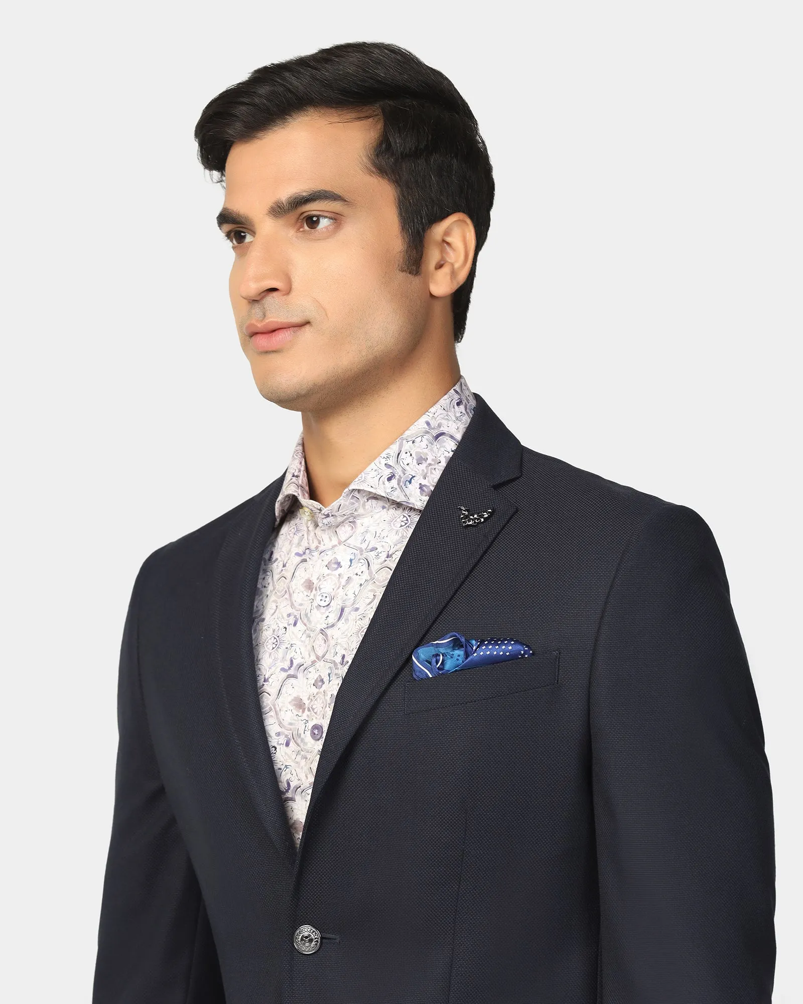 Casual City Rugged Comfort Formal Navy Textured Blazer - Quaint