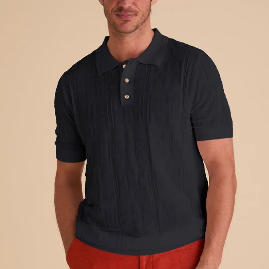 Relaxed Look Pure Cotton Inserch SS Knit Polo KS001-00001 Black