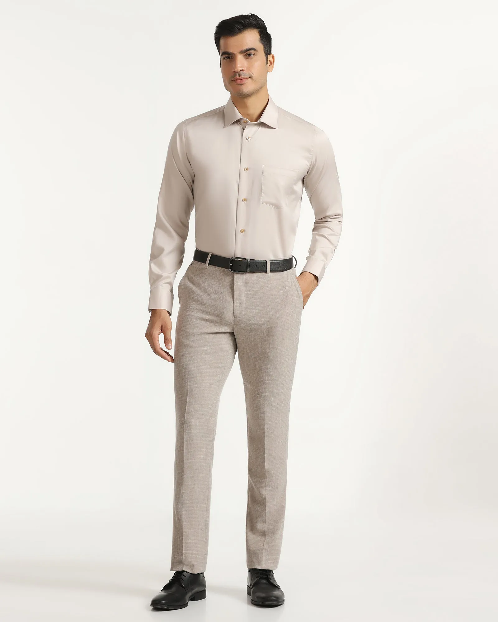 Slim Fit B-91 Formal Beige Textured Trouser - Tumi Quick Fit Design OdorResistant