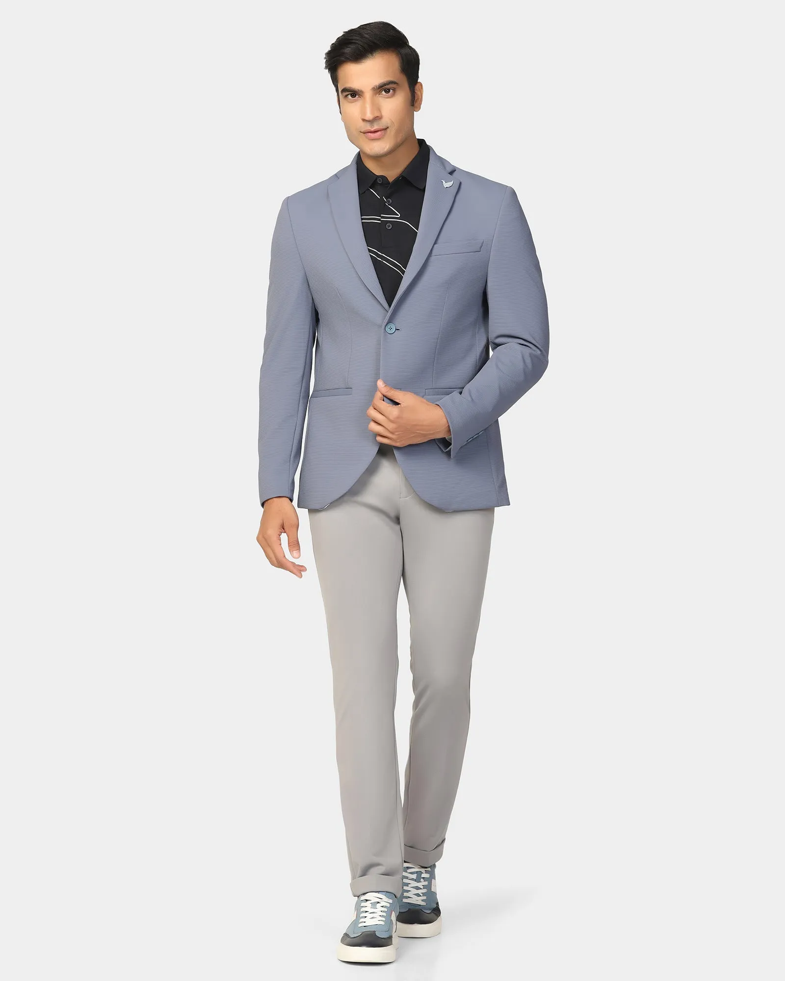 Advanced Wickability System No Roll Collar Technology TechPro Formal Blue Stripe Blazer - Kuma