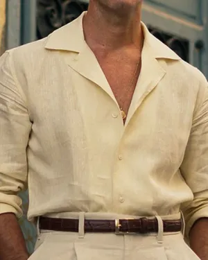 Summer Camp Collar Shirt in Yellow Linen Relaxed Jeans
