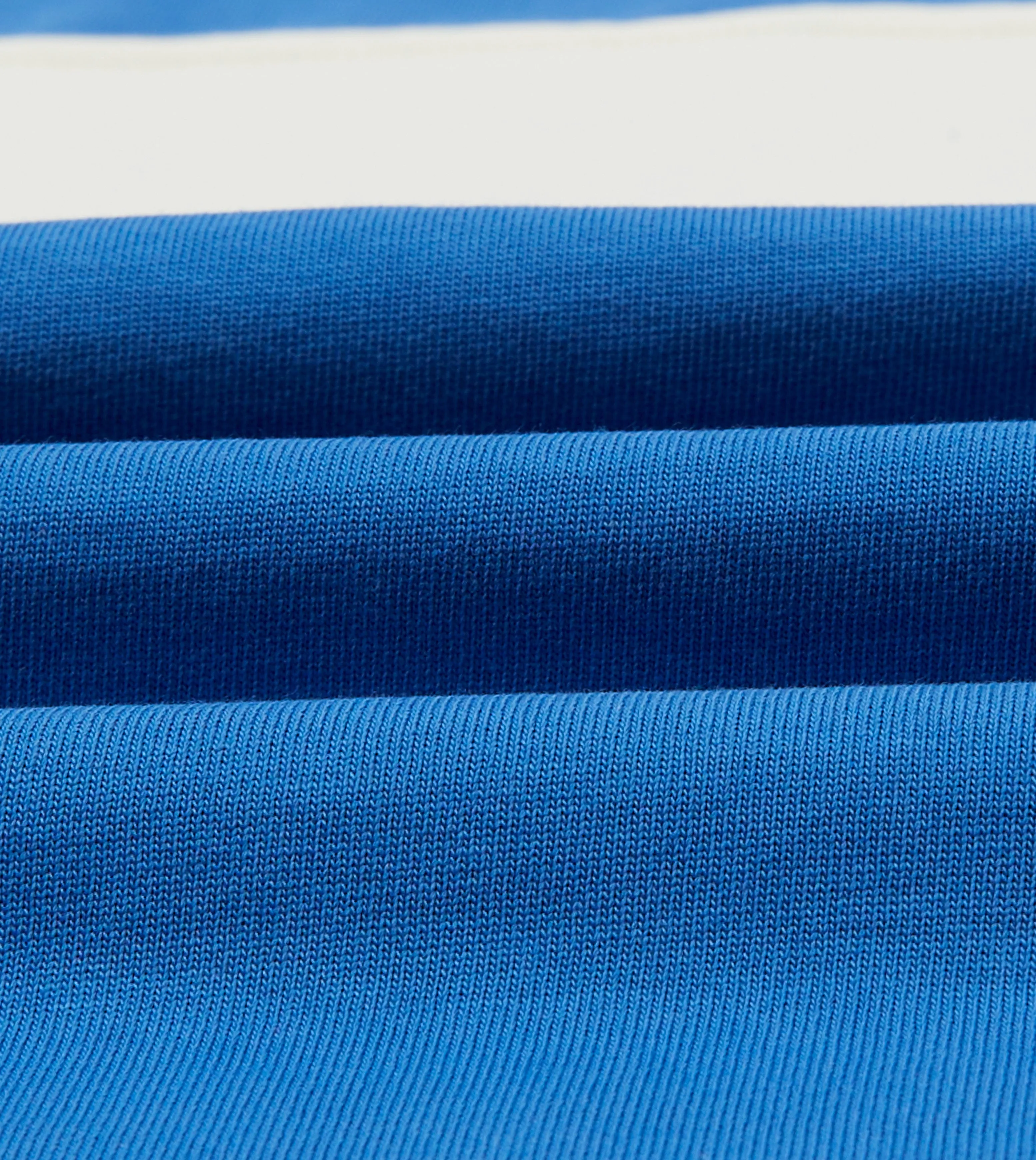 Blue and Ecru Panel Stripe Cotton Crew Neck Hiking T-Shirt Durable Ribbed Hem Eco friendly materials