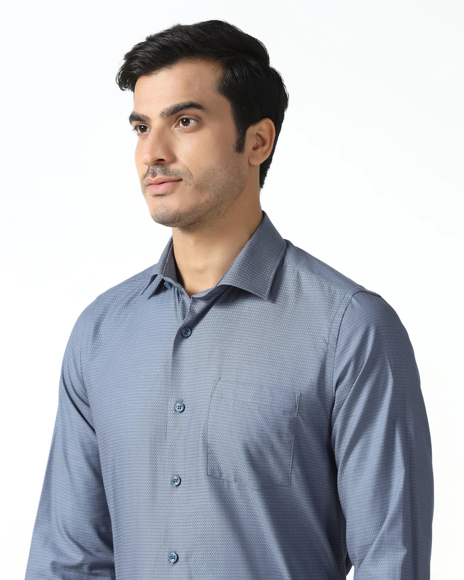 Neutral Toned Stitching Gym Companion Mid Blue Textured Shirt - Zander