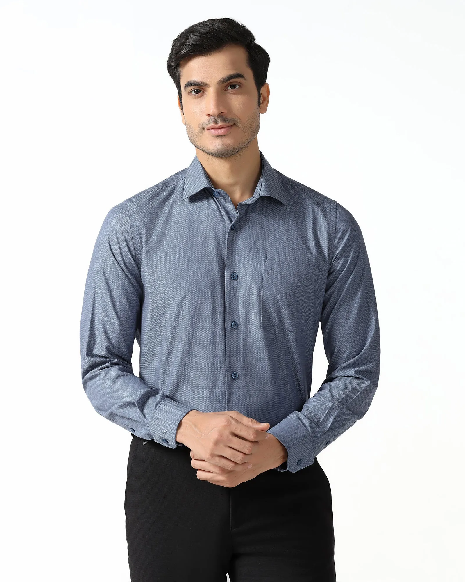 Mid Blue Textured Shirt - Zander garden party