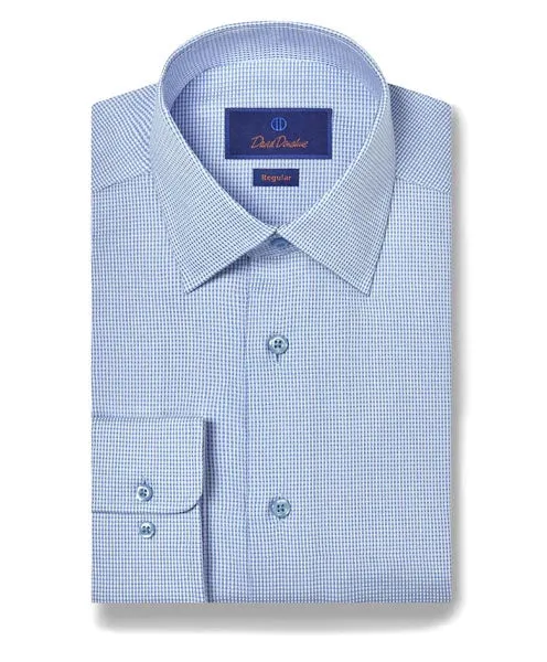 Business casual David Donahue Regular Fit Micro Dobby Dress Shirt in Sky